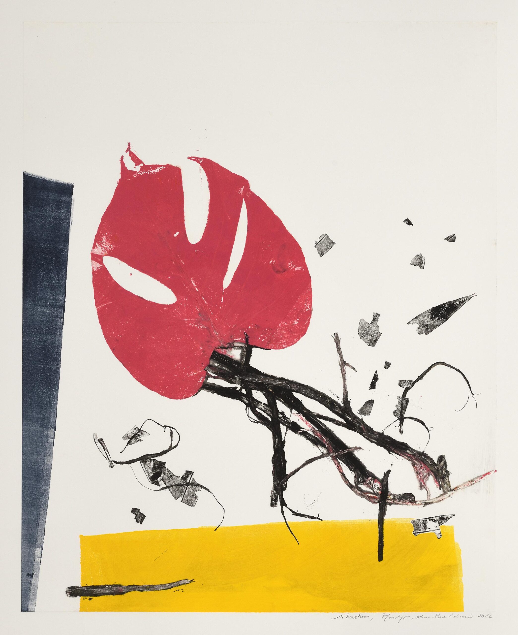 Arboretum (composition with Monstera leaf, pink and yellow prevailing)