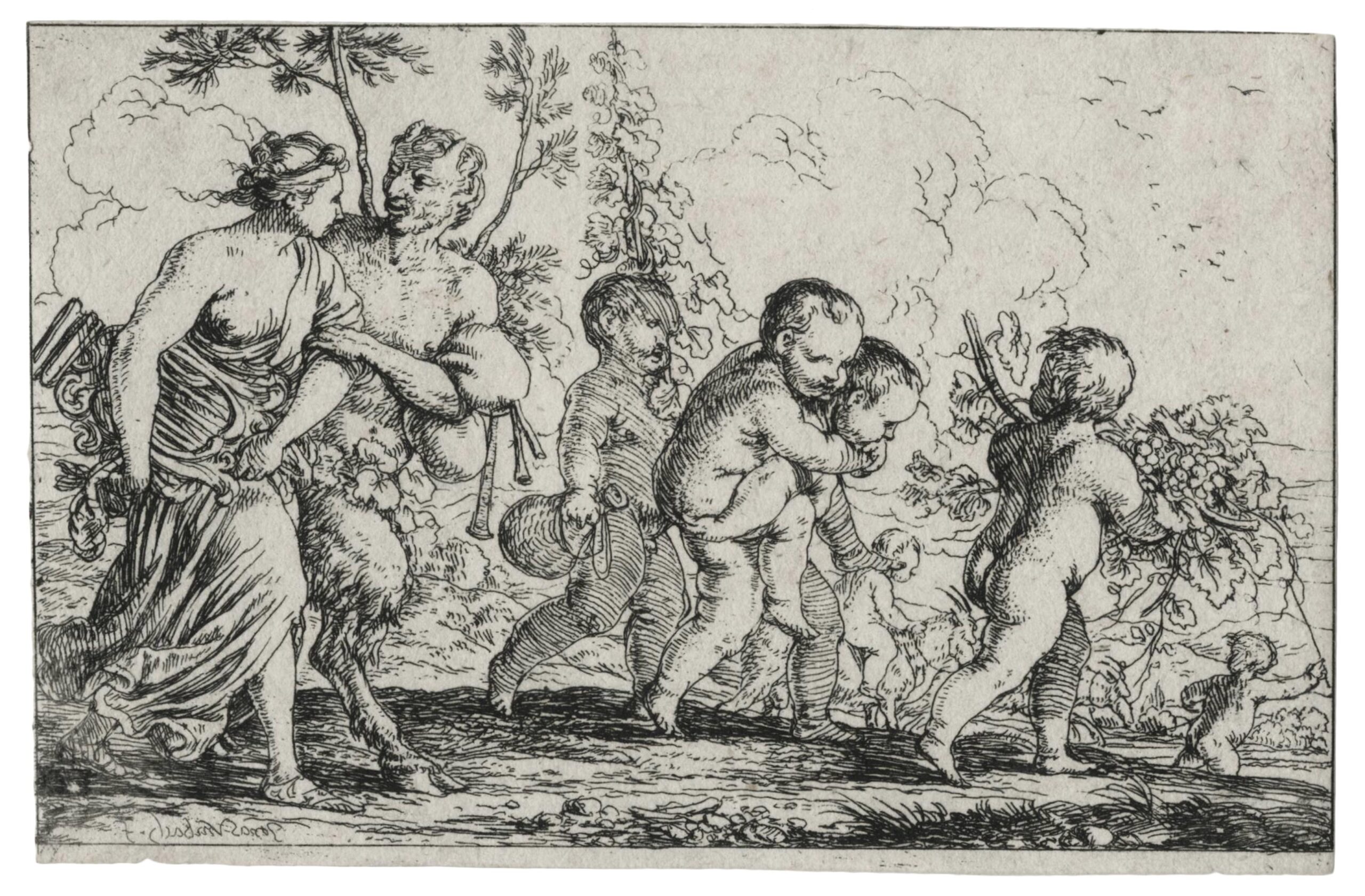Satyre et bacchante avec des amours