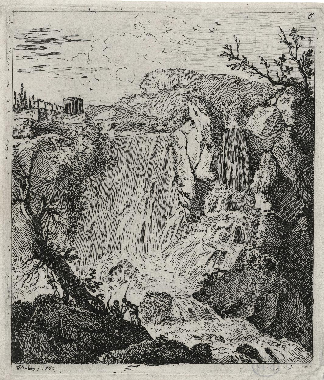 Vue de Tivoli avec une cascade