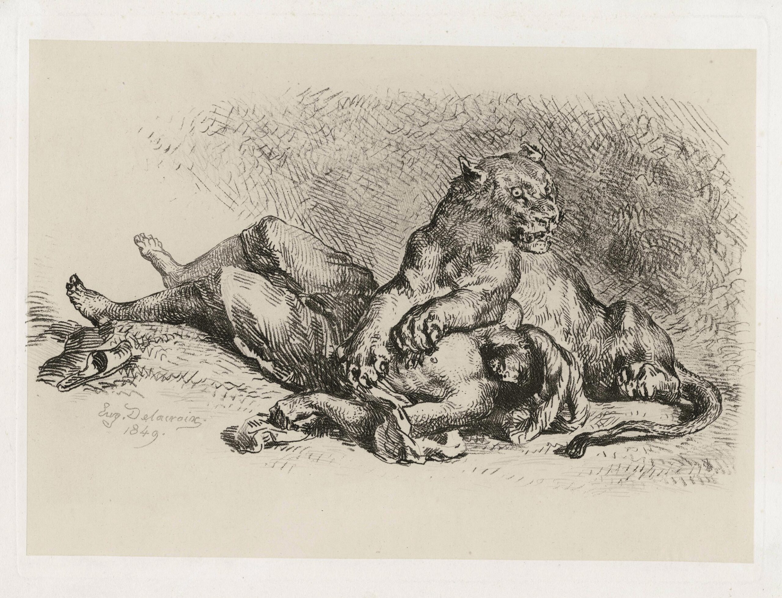 DELACROIX Eugène — Lionne déchirant la poitrine d’un arabe (Lioness ripping the chest of an Arab)
