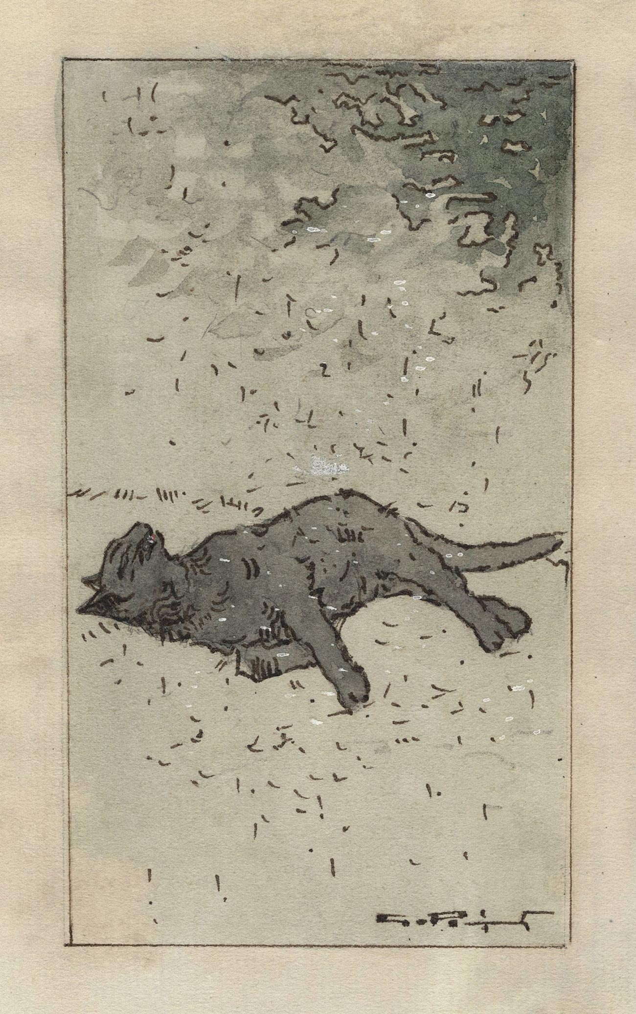 Chat étendu sous la neige