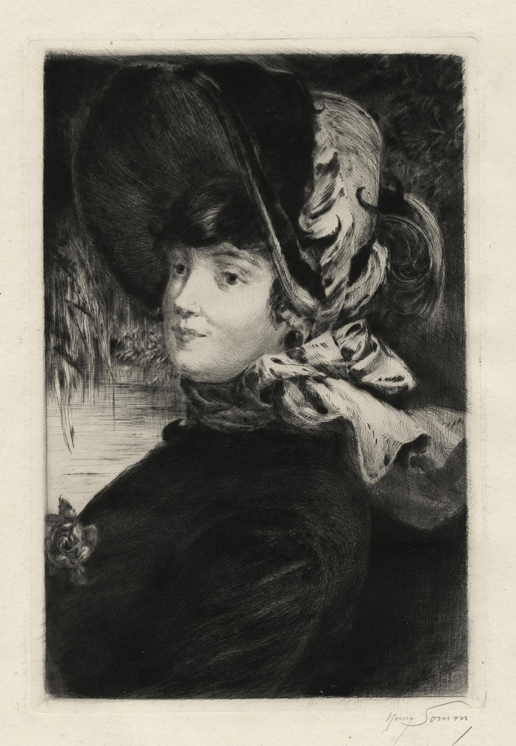 Woman's head with large hat