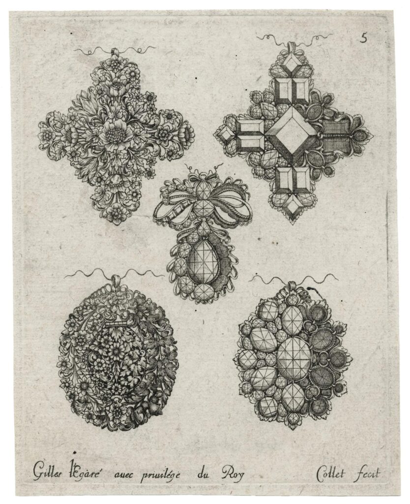 Collet – Planche d’ornement avec cinq pendentifs