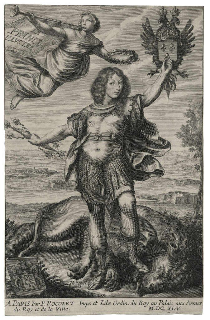 Huret – Louis de Bourbon, duc d’Enghien, terrassant le lion de l’Espagne et couronné par la Renommée