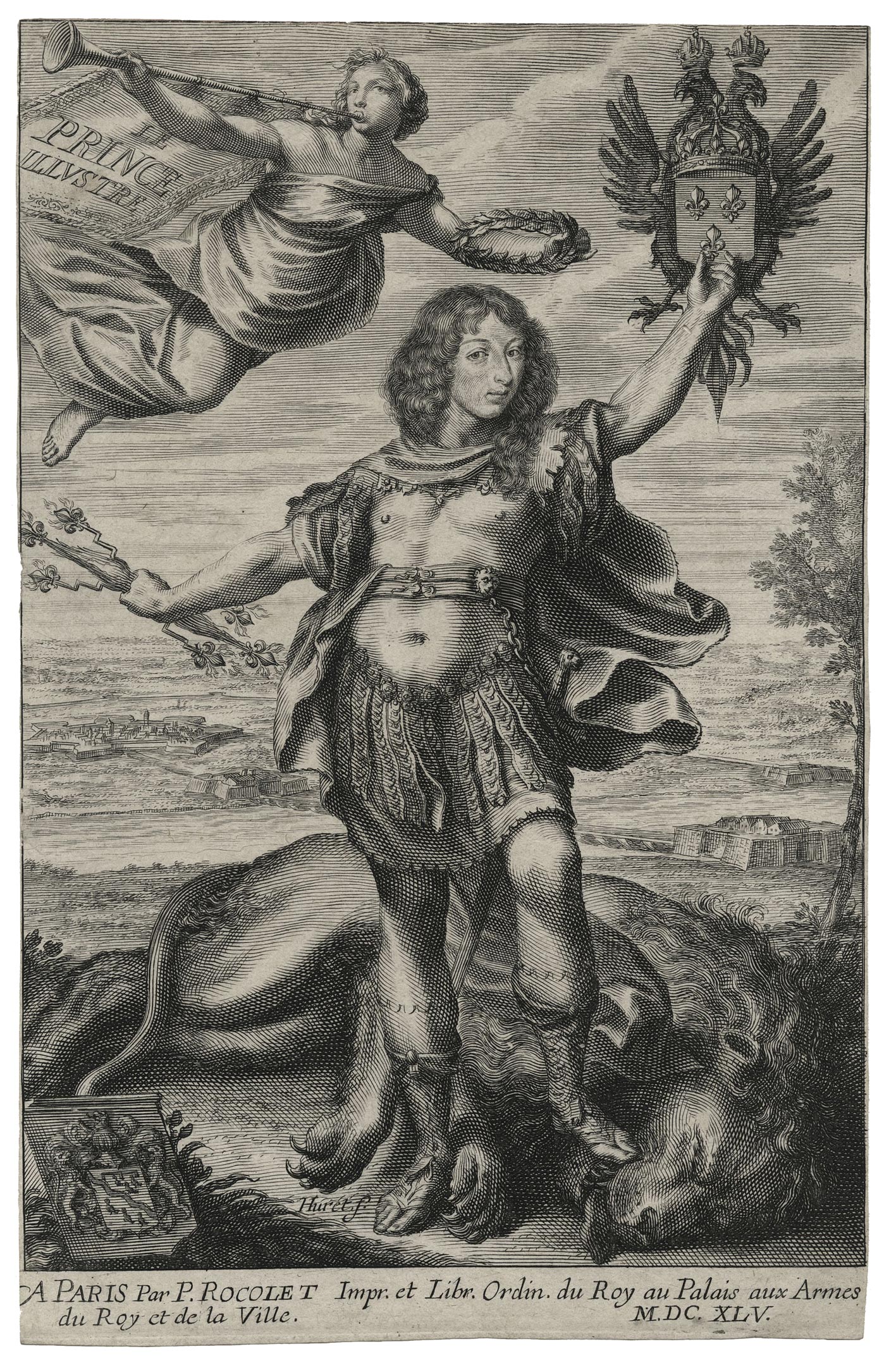 Louis de Bourbon, duc d’Enghien, terrassant le lion de l’Espagne et couronné par la Renommée