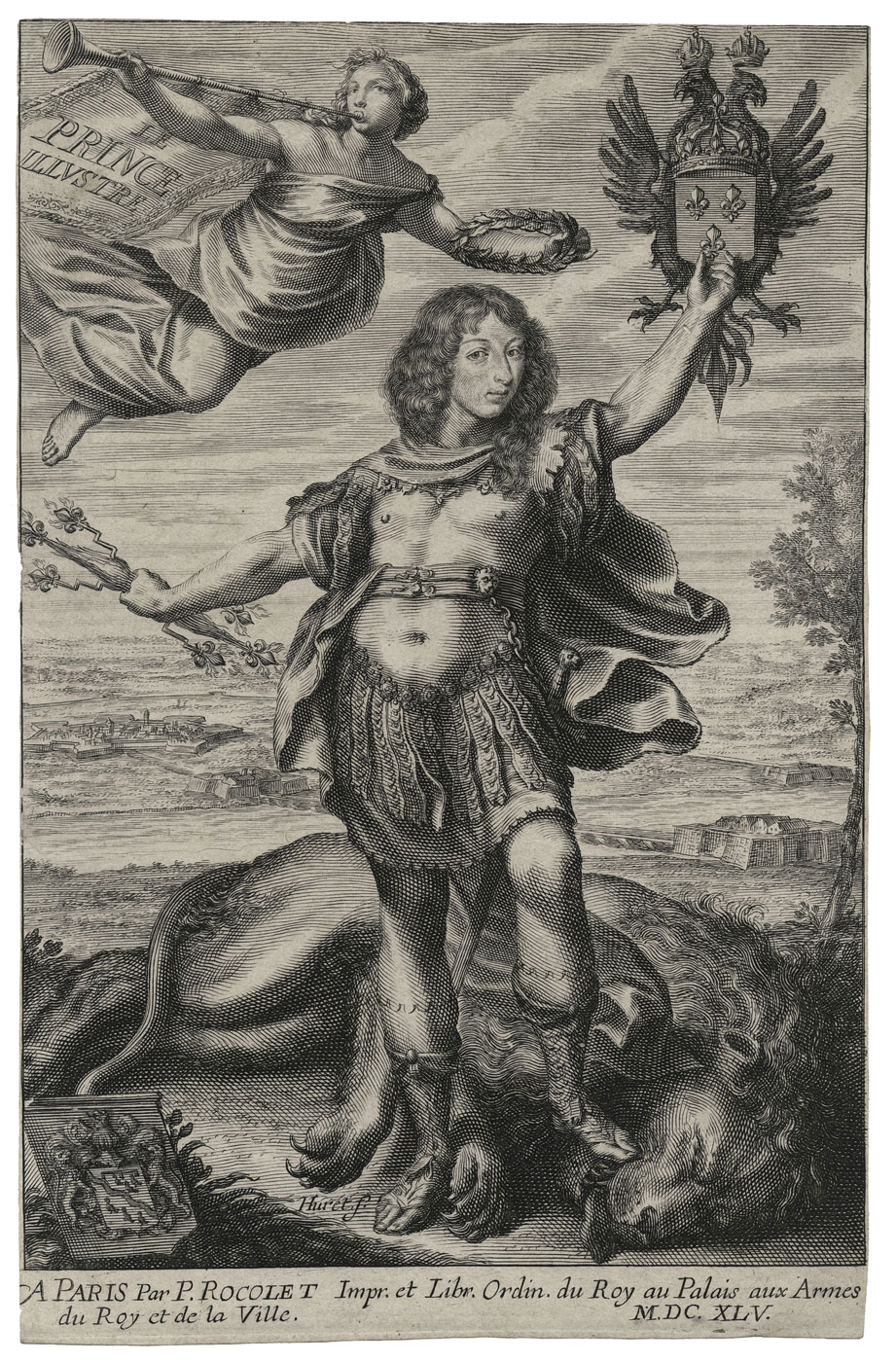 Louis de Bourbon, duc d’Enghien, terrassant le lion de l’Espagne et couronné par la Renommée