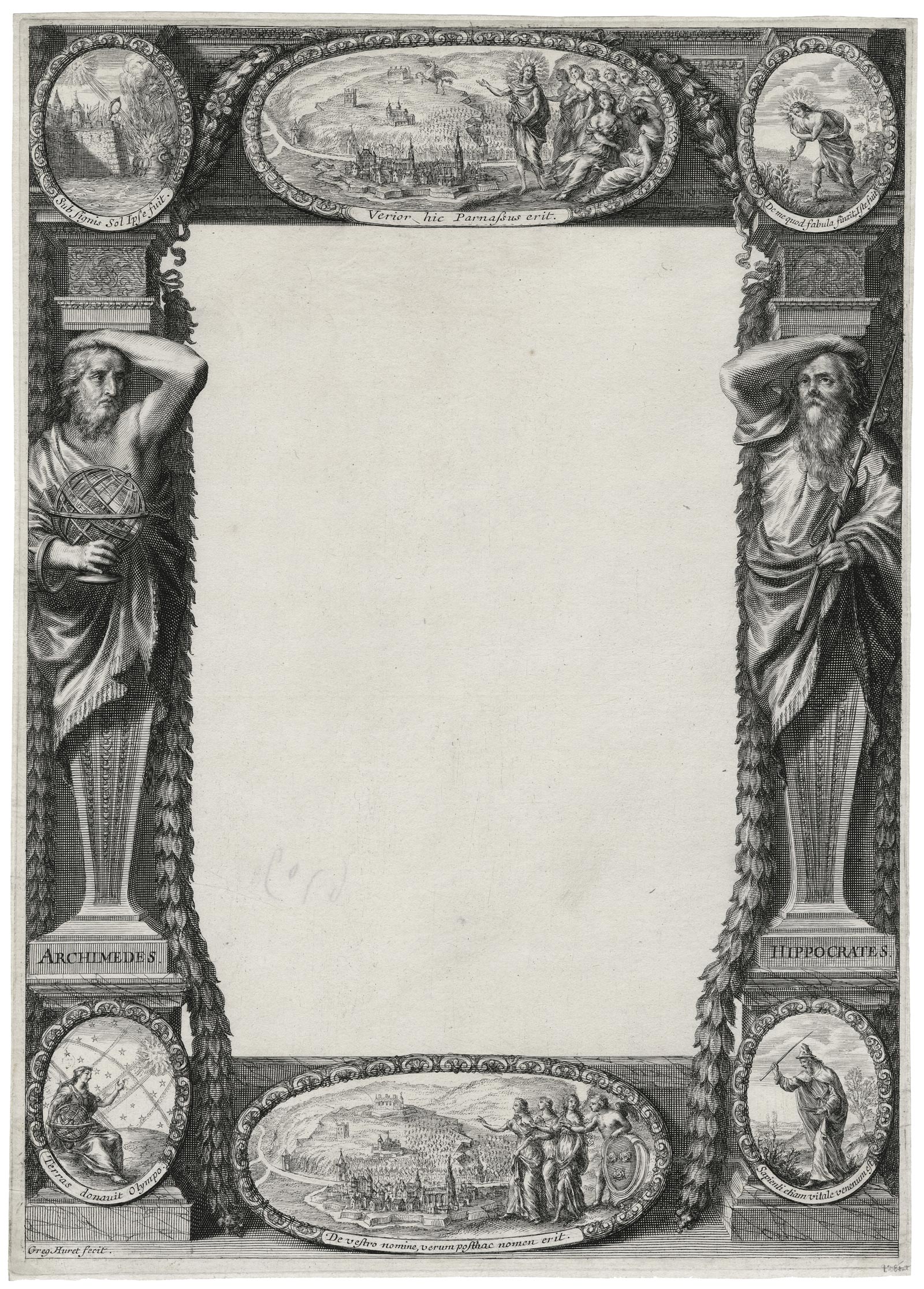 Frontispice supporté par deux atlantes (Archimède et Hippocrate)