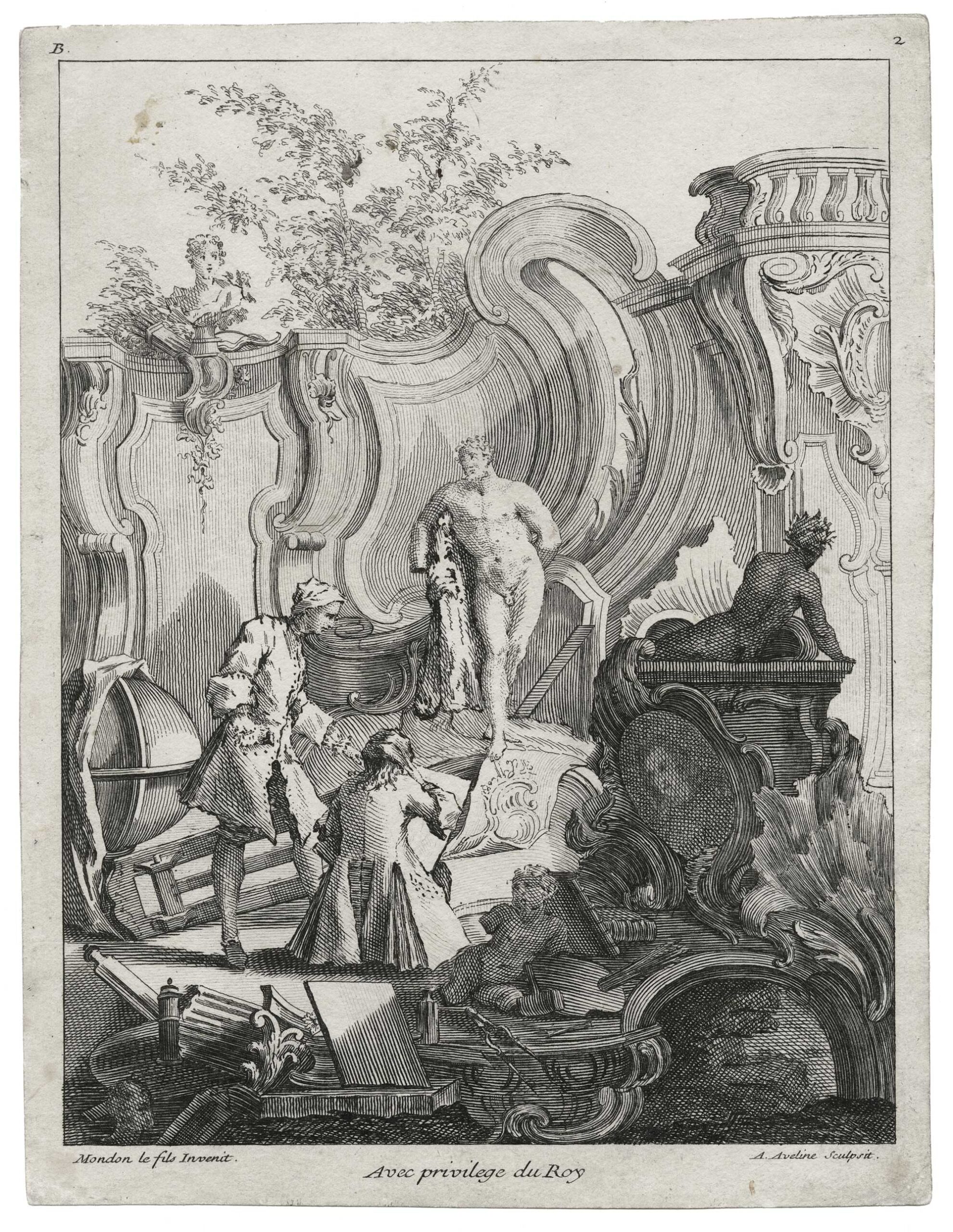 Deux dessinateurs dans un décor rocaille