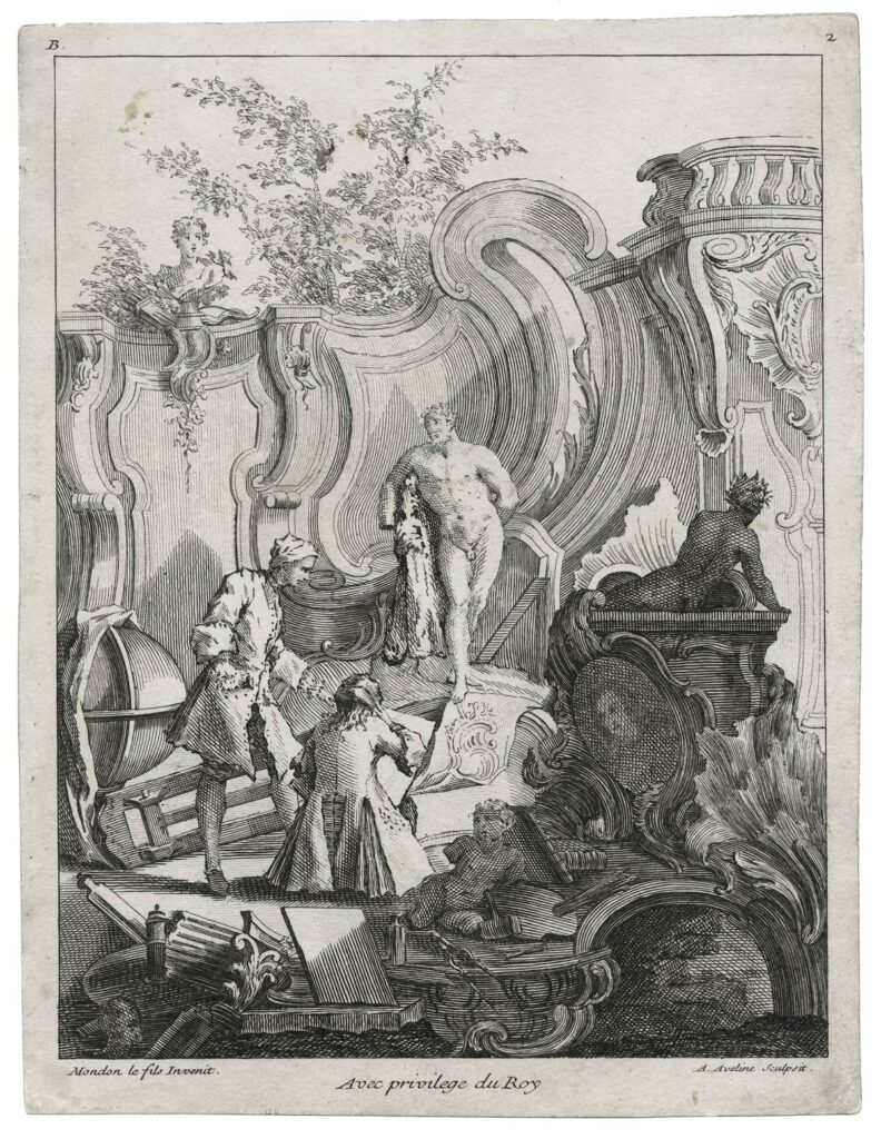 Aveline (François-Antoine) – Deux dessinateurs dans un décor rocaille