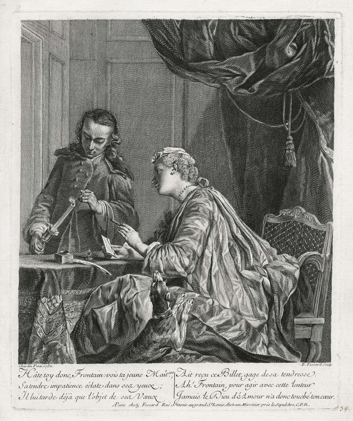 Une femme occupée à cacheter une lettre