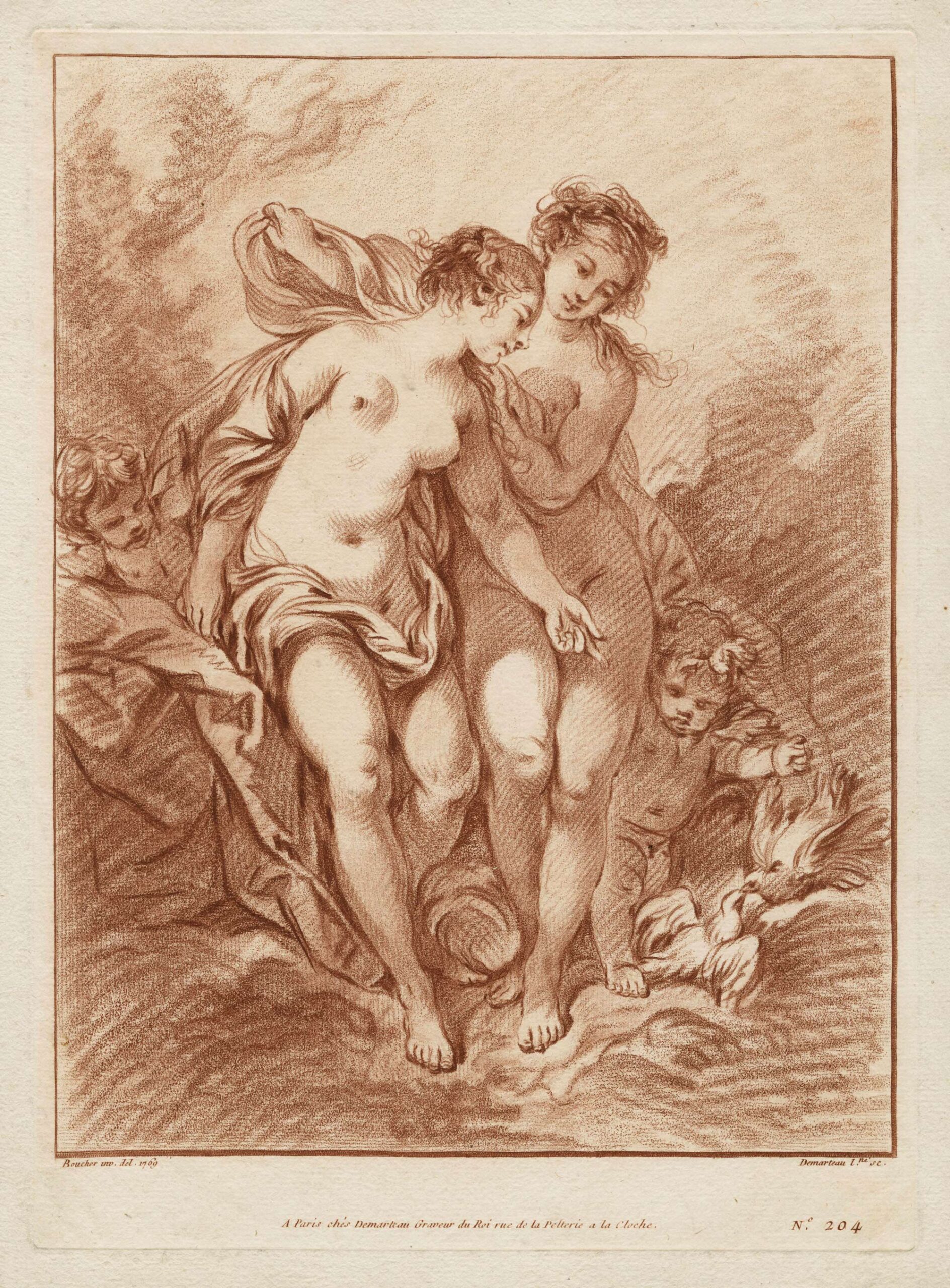 Deux nymphes et deux Amours regardant des colombes