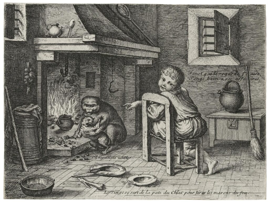 Ecole française XVIIIe – Le Singe et le Chat