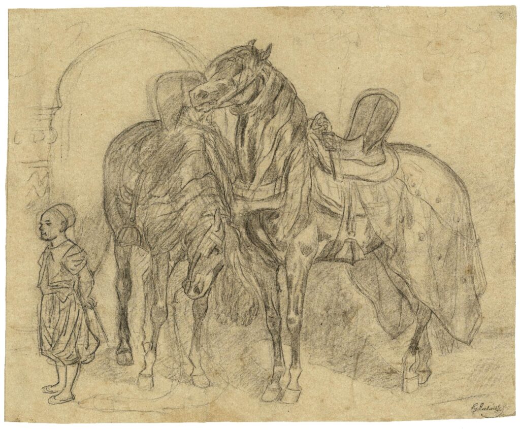 Lalaisse – Deux chevaux arabes harnachés