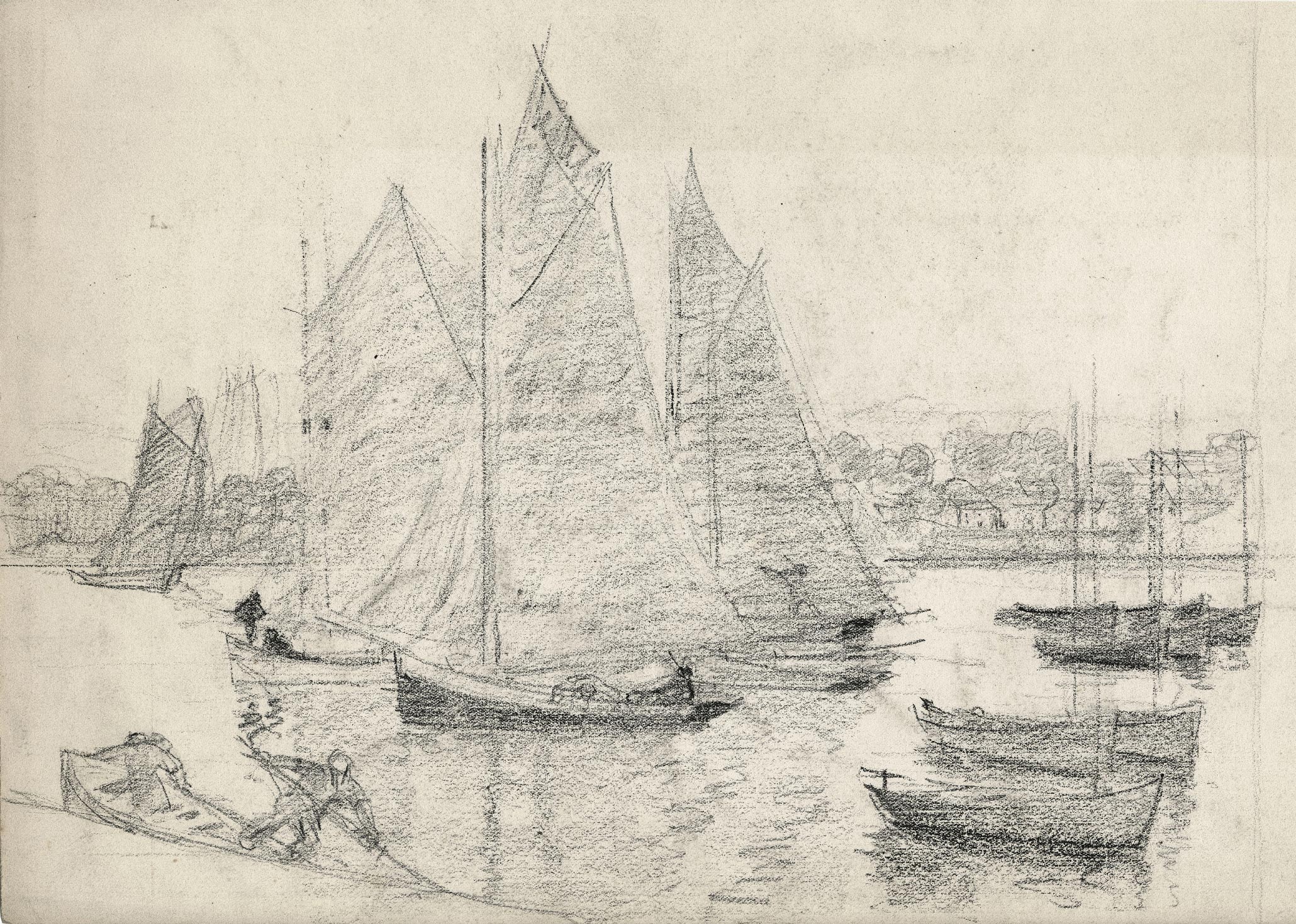 Boats and sailboats in the Odet estuary