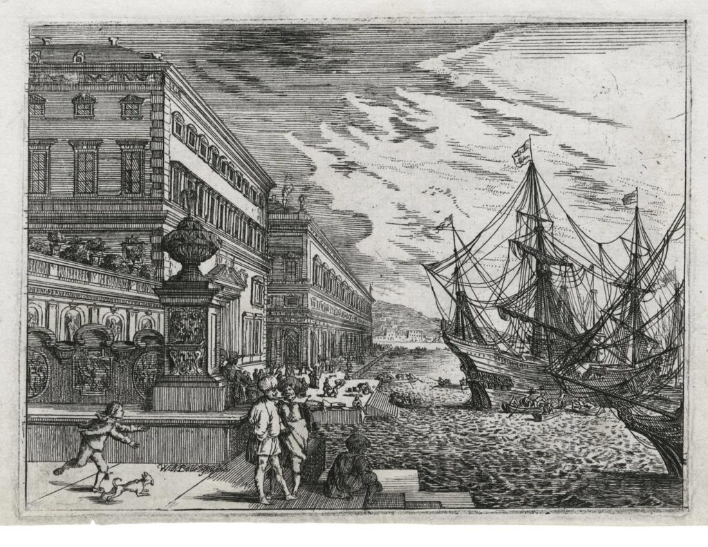 Baur – Vue d’un port avec un palais en perspective sur la gauche