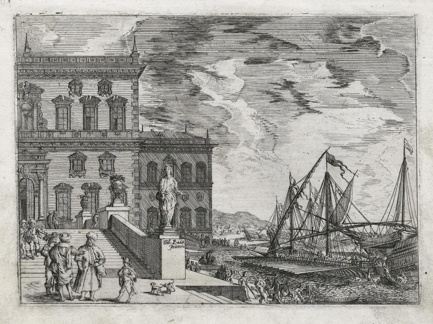 Vue d’un port avec une galère sur l’eau