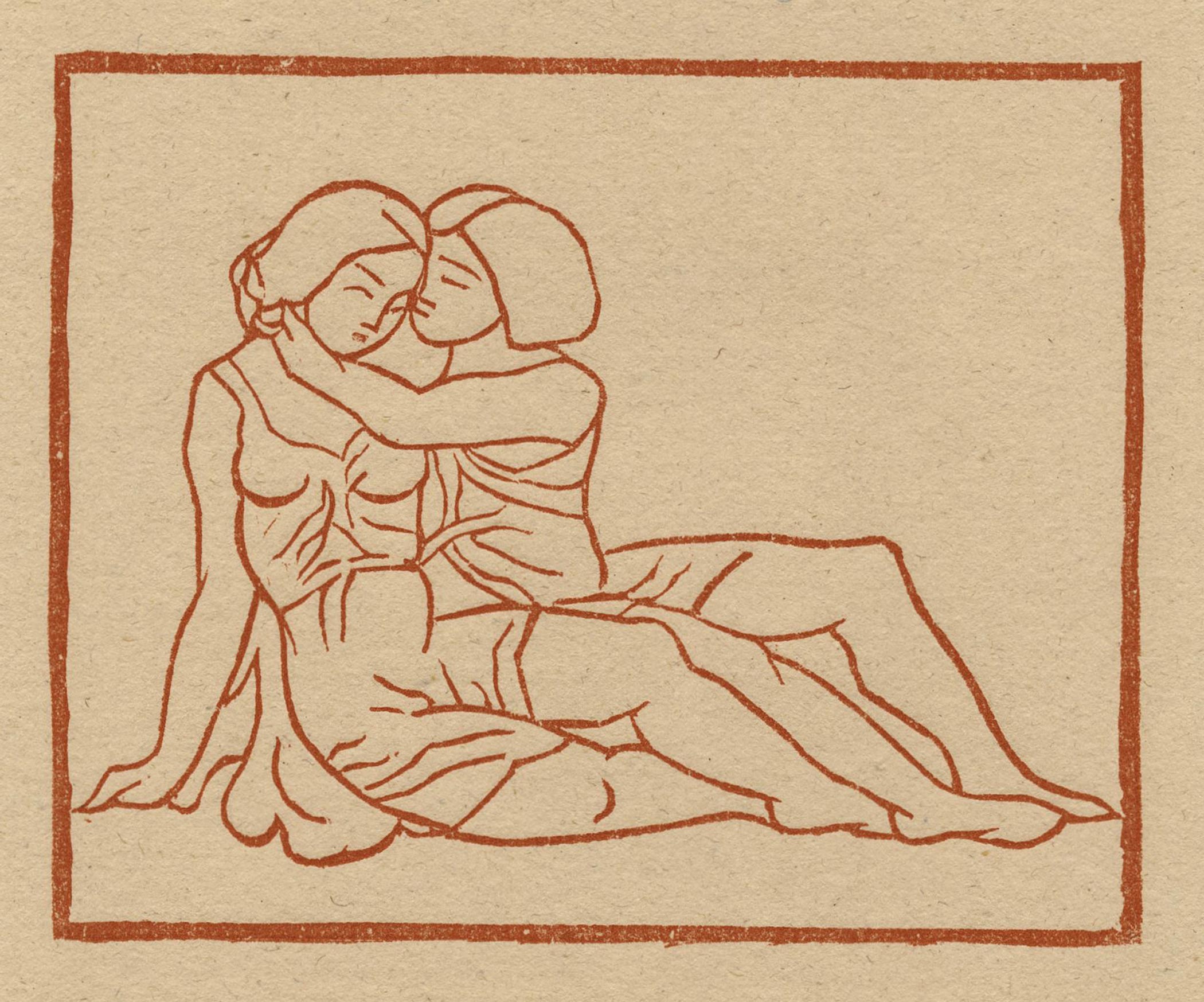 Winter, Daphnis and Chloé embrace and kiss