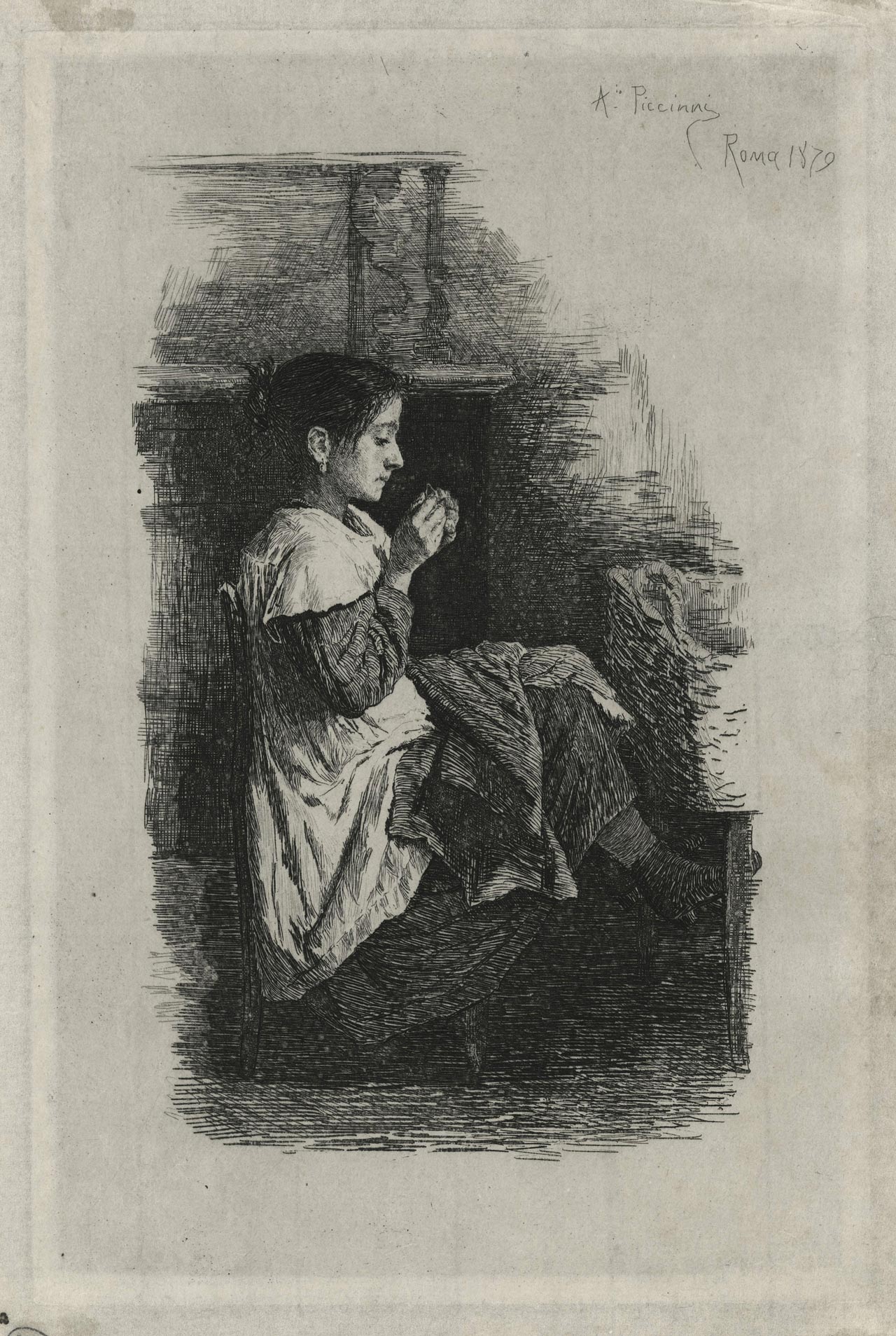 Young roman woman sewing