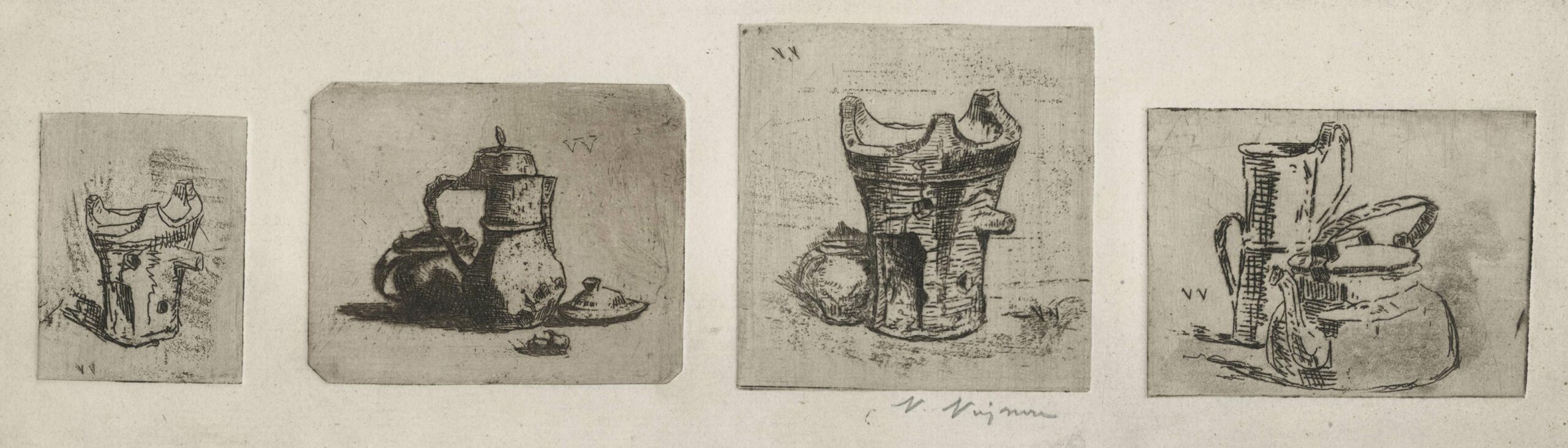 Composition of four still lifes put together by the artist