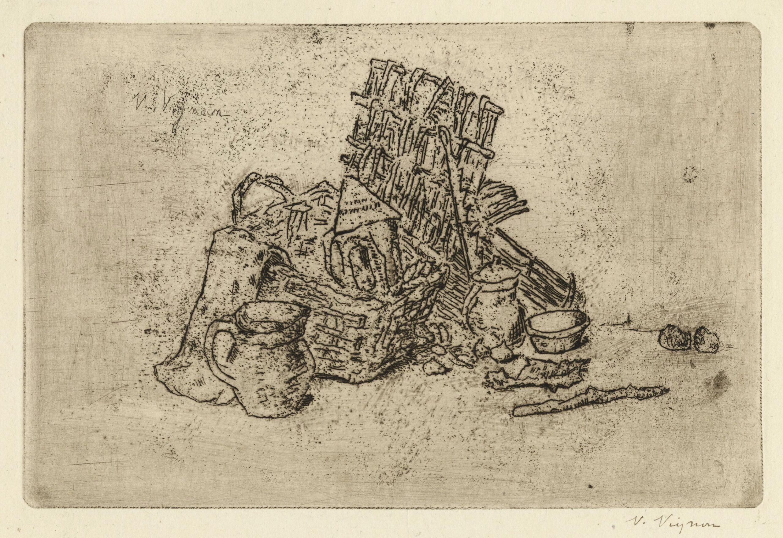 Nature morte au panier, lanterne et cruche