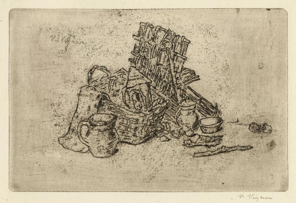 Vignon (Victor) – Nature morte au panier, lanterne et cruche