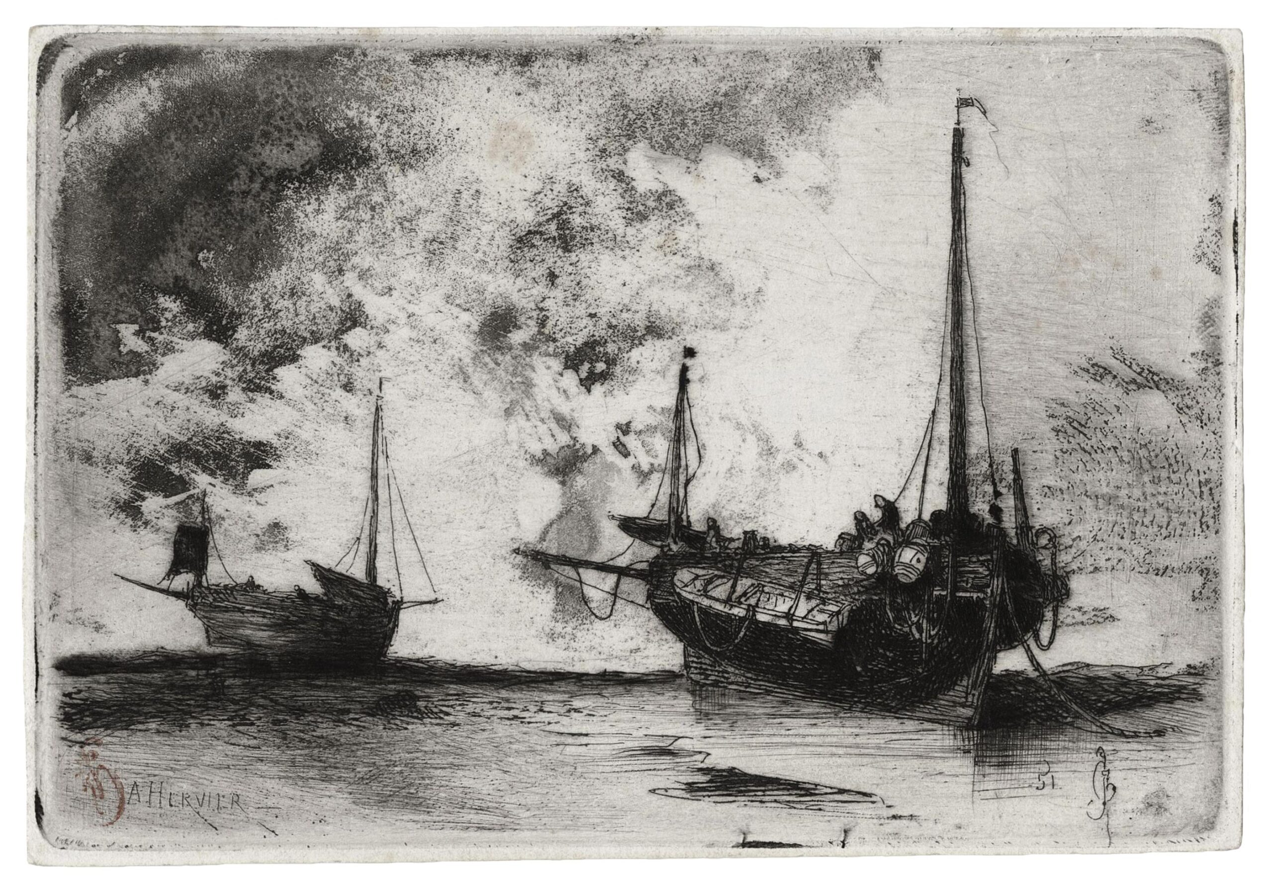 Deux barques à sec sur une plage