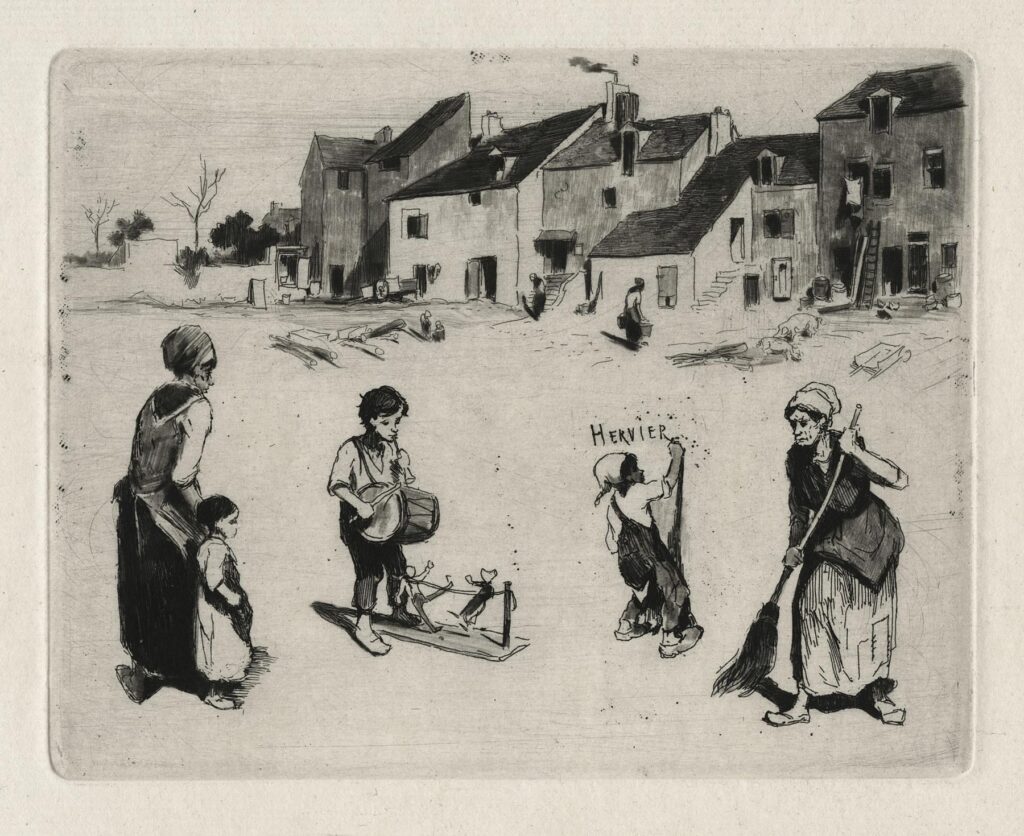 Hervier – Maisons d’un village et quatre croquis