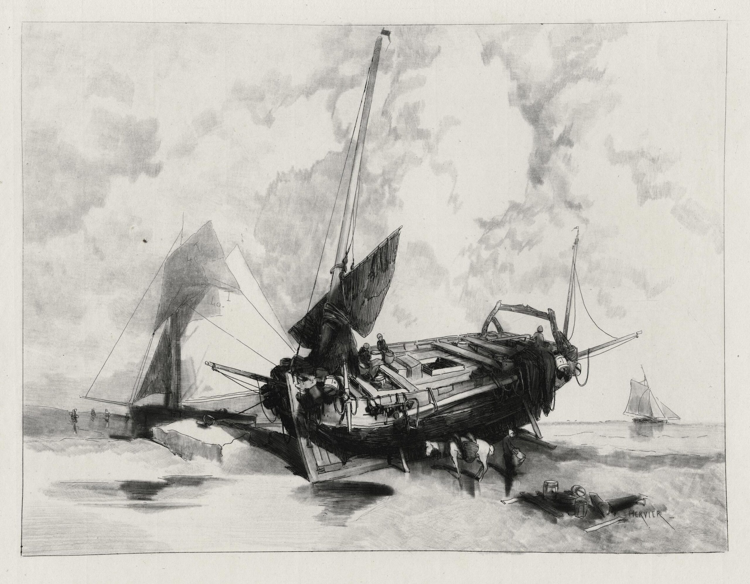 Une barque à marée basse (Boulogne-sur-Mer)