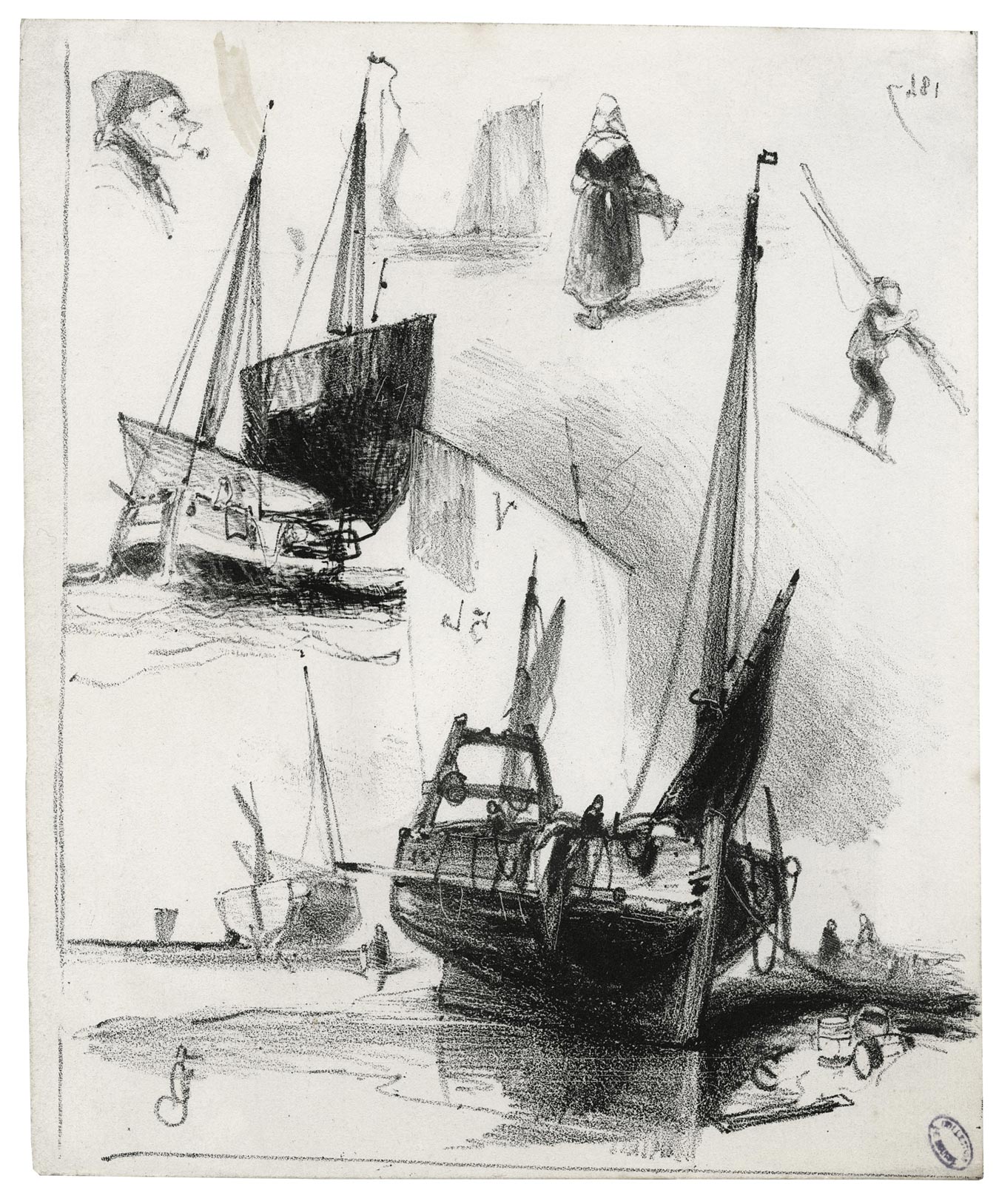 Bateau de pêche V54 et divers croquis