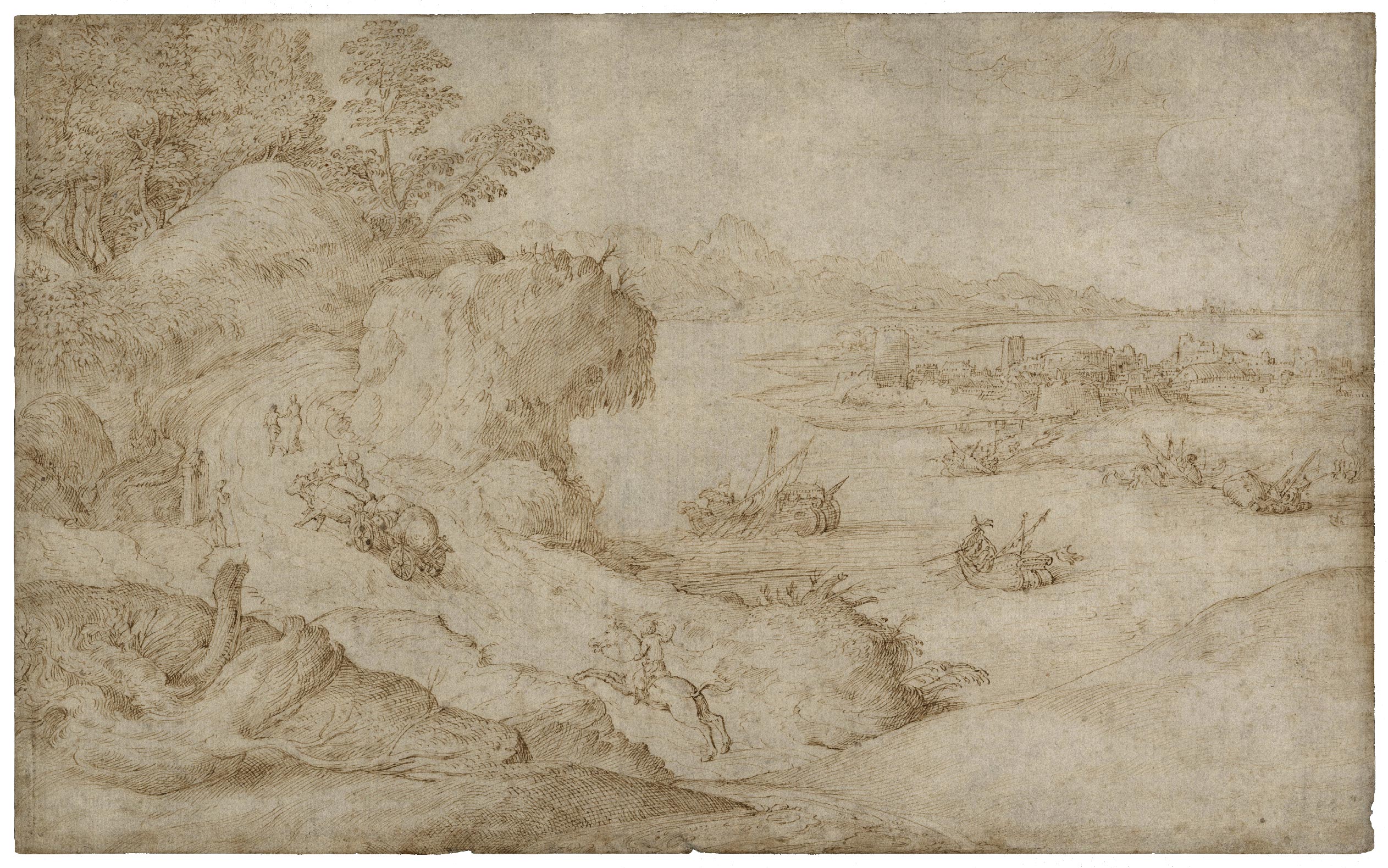 Vaste paysage d’un grand estuaire dominé par les montagnes