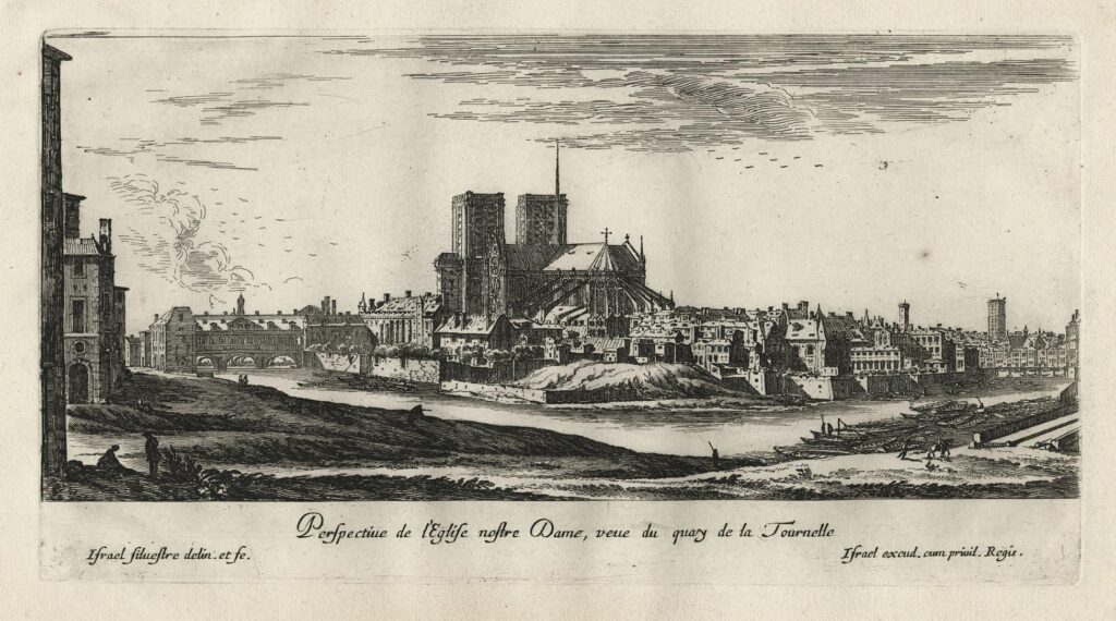 Silvestre – Perspective de l’Eglise nostre Dame, veue du quay de la Tournelle