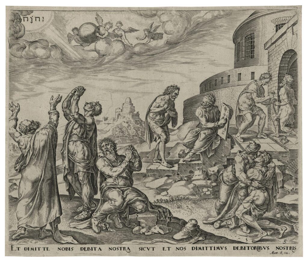 Wierix (Johannes) – Homme demandant pardon et pardonnant à ses débiteurs