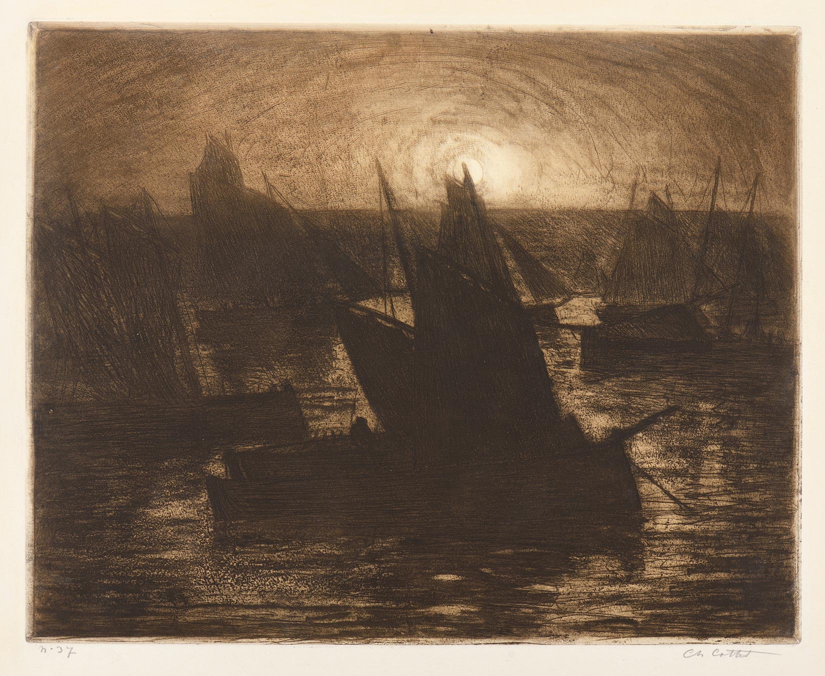 Fishing boats, sunset