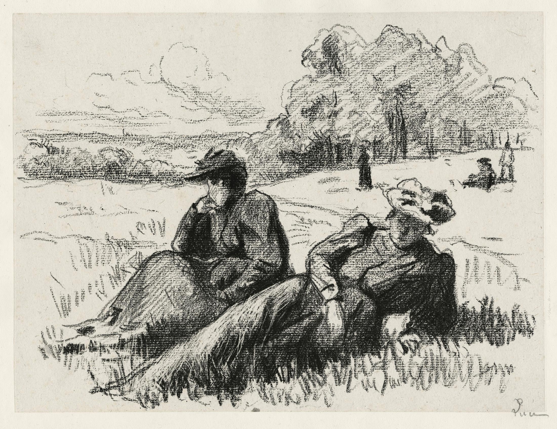 Femmes assises au jardin (Mmes Luce et Pellet)