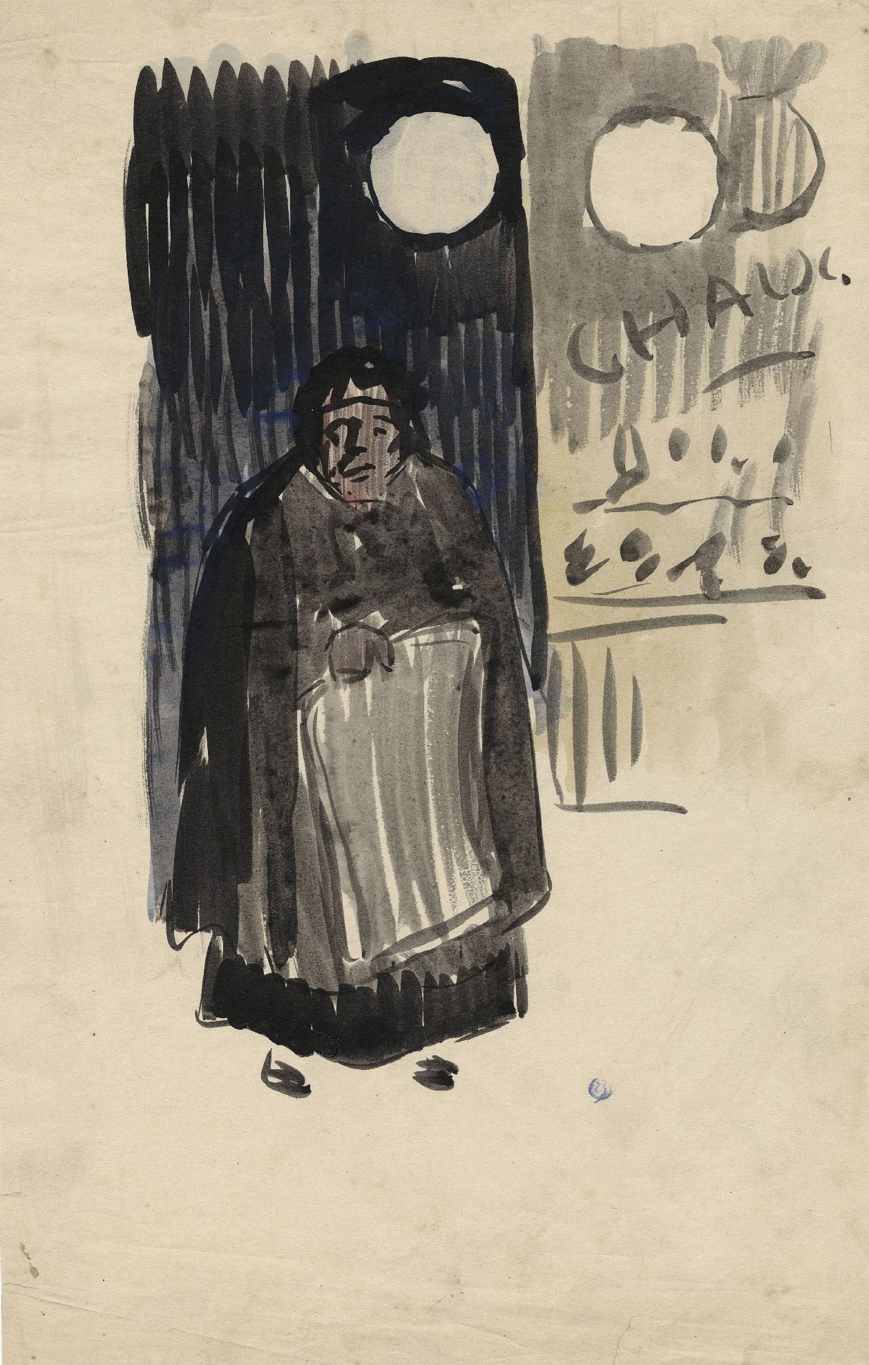 Old woman leaving a shop