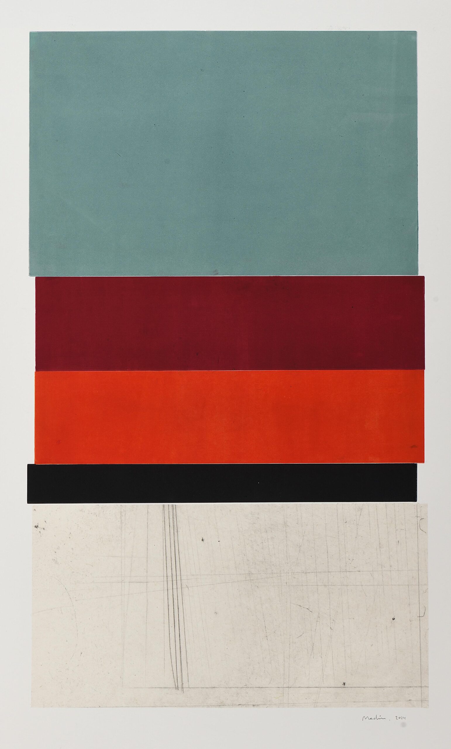 Untitled (Composition en bleu pâle, rouges et noir)