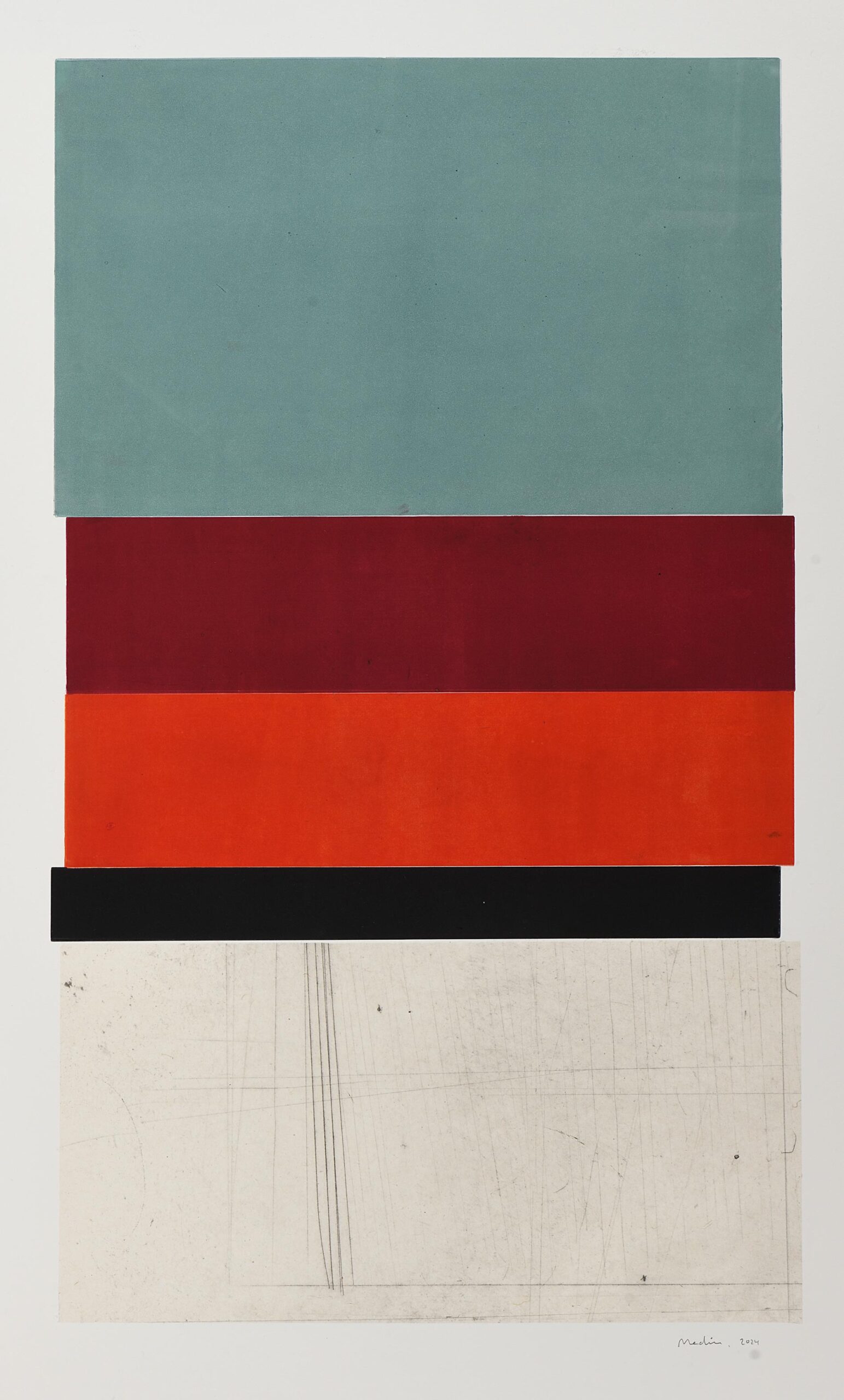 Untitled (Composition in pale blue, reds and black)