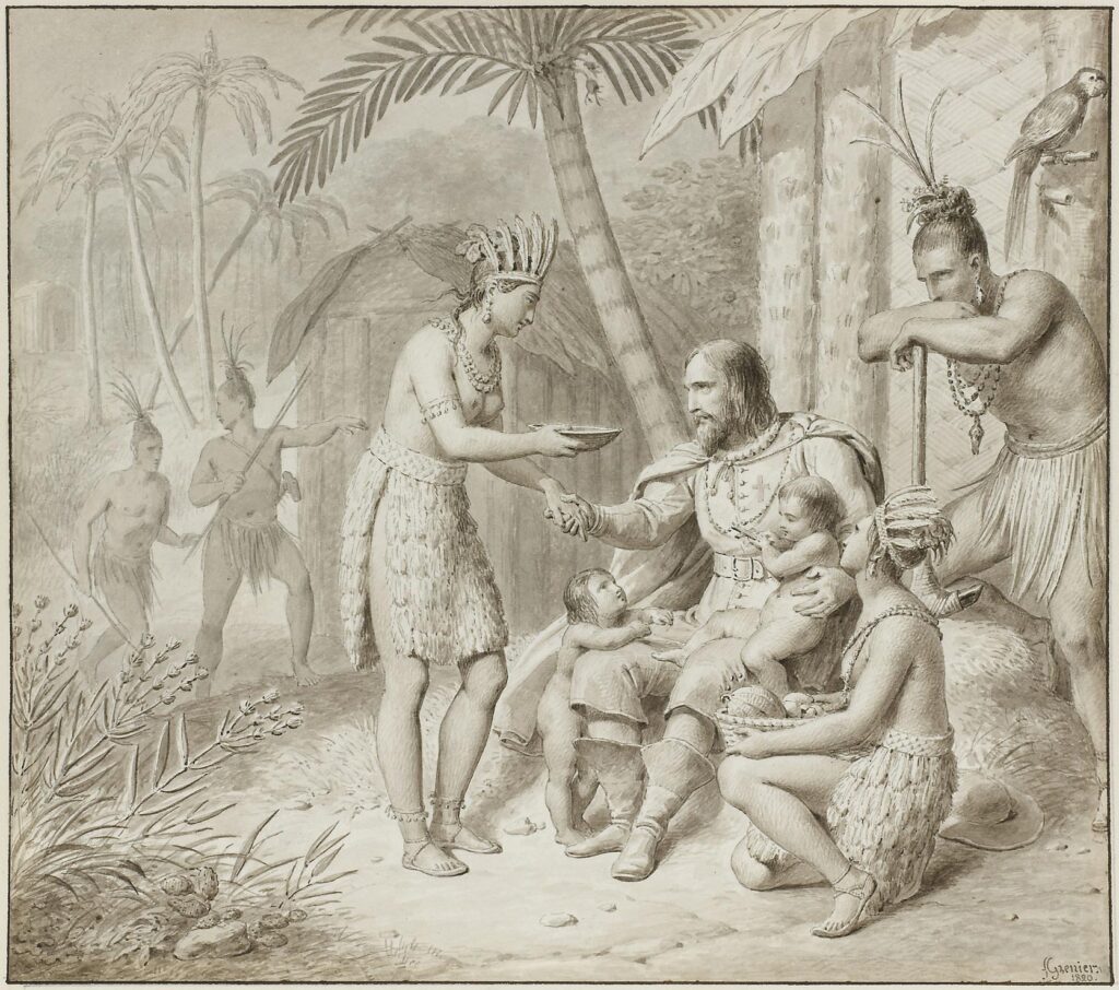 Grenier de Saint Martin – Une famille d’indiens d’Amérique accueillant un chevalier chrétien