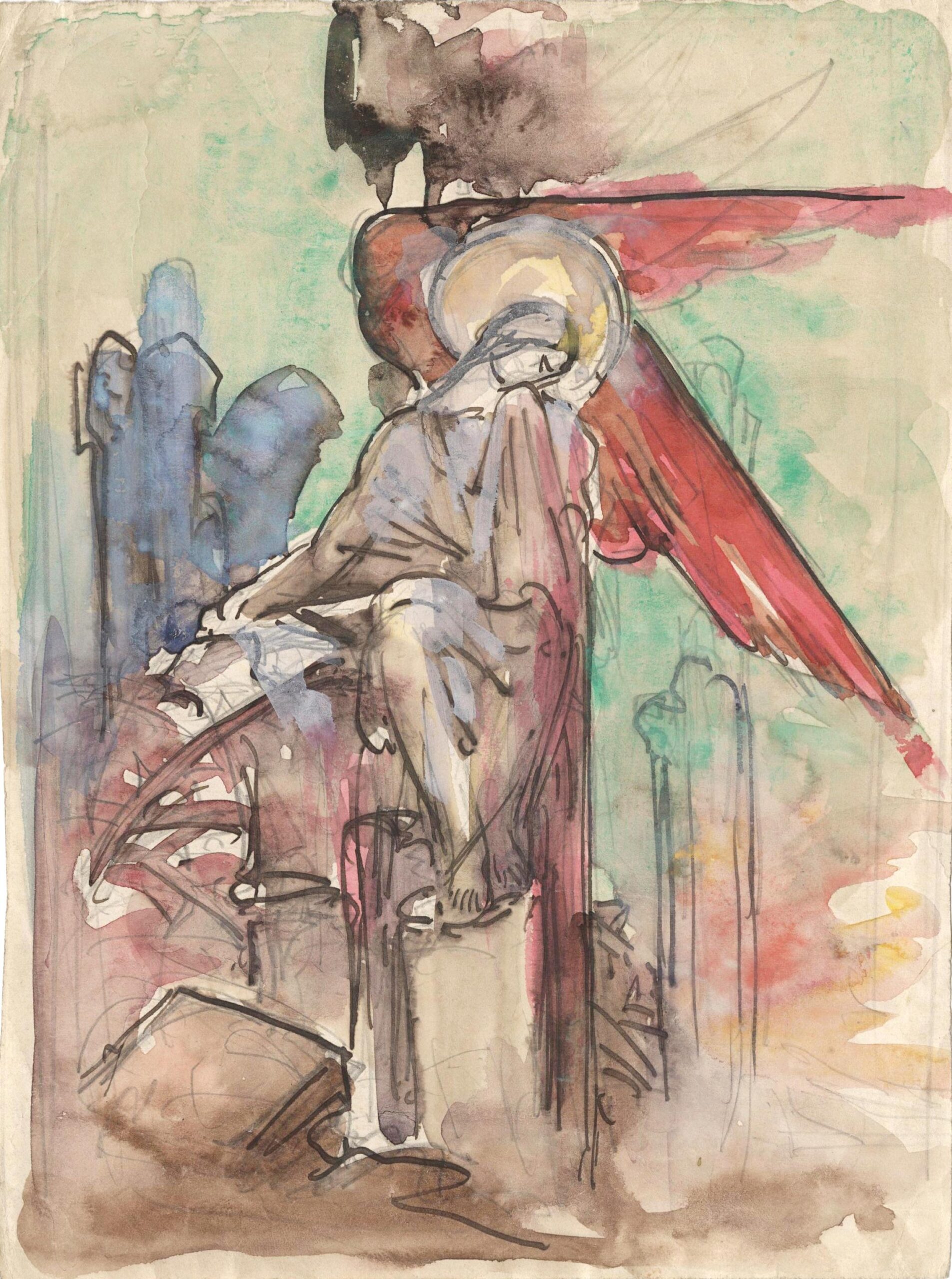 Ange assis sur une colonne