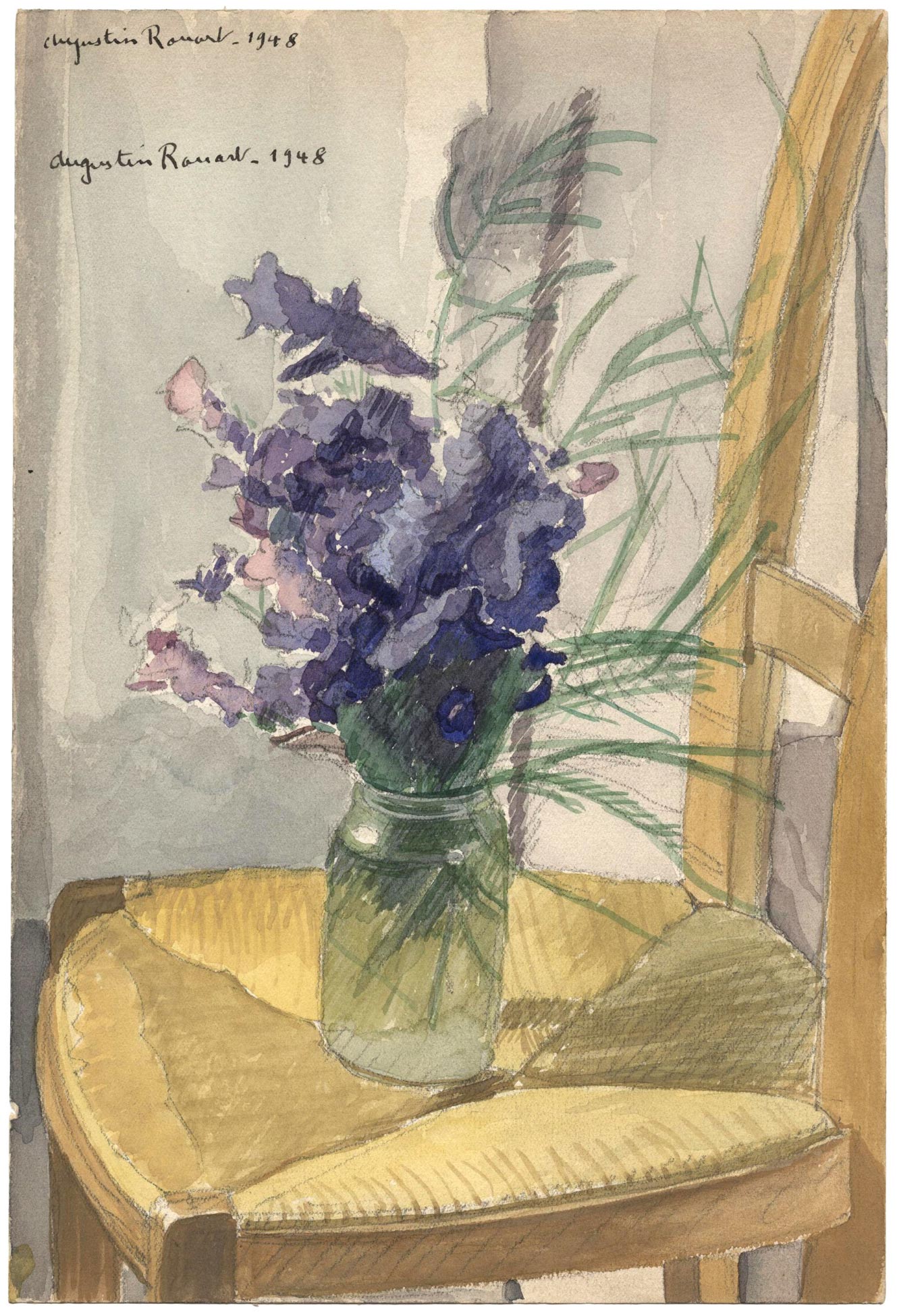 Bouquet in a vase on a chair