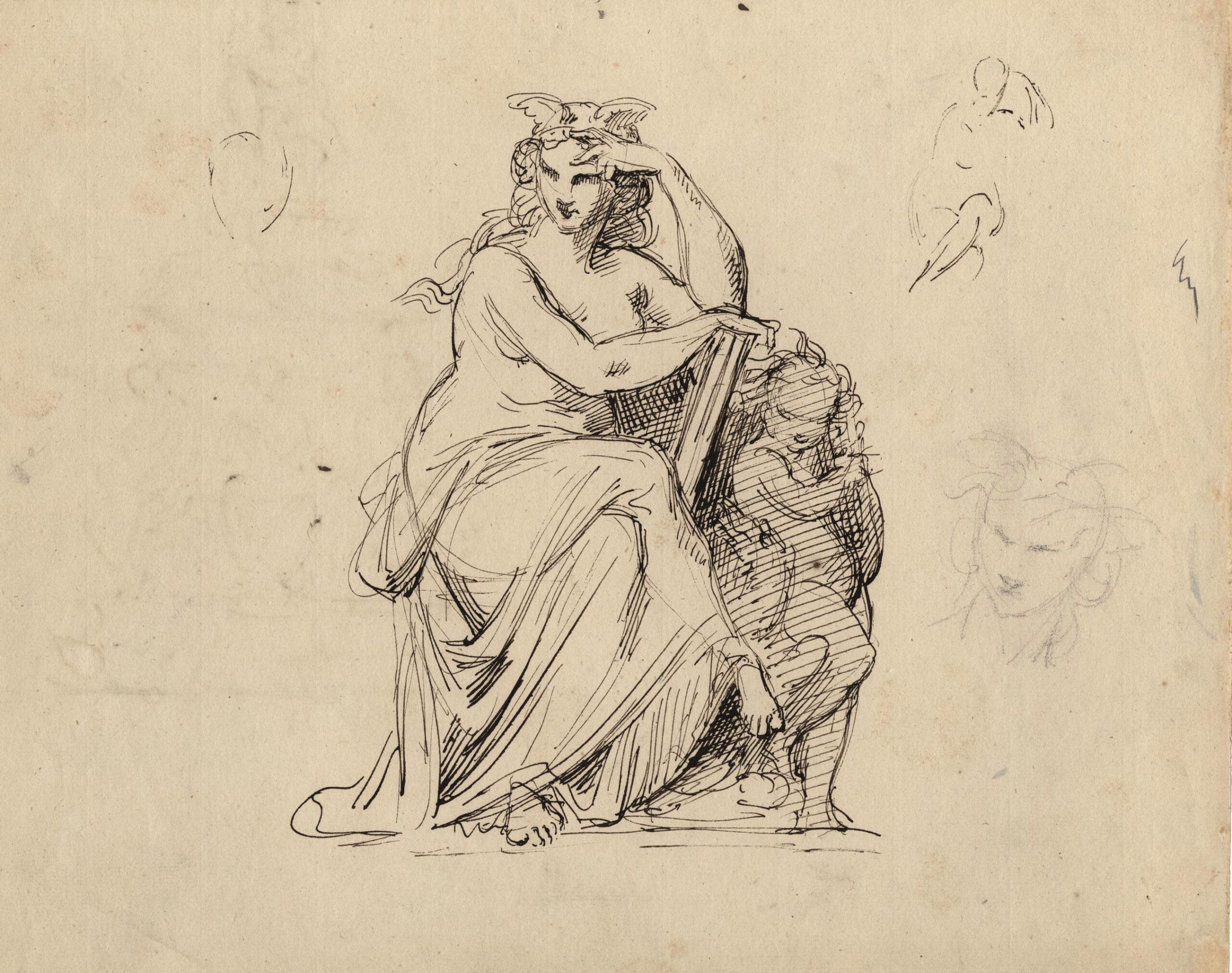 Projet de sculpture avec femme et enfant (allégorie de la pensée ou de la science ?)