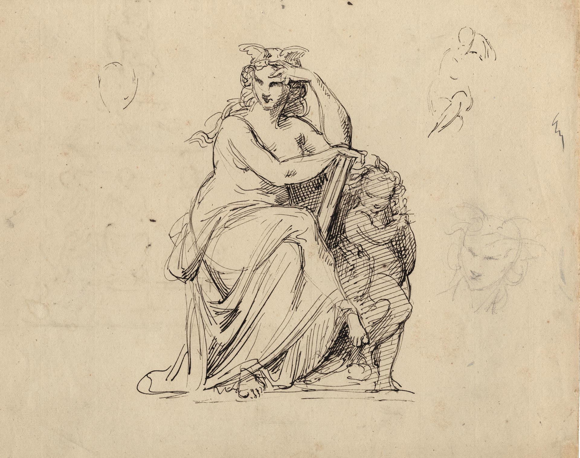 Sculpture project with woman and child (allegory of Thought or Science?)