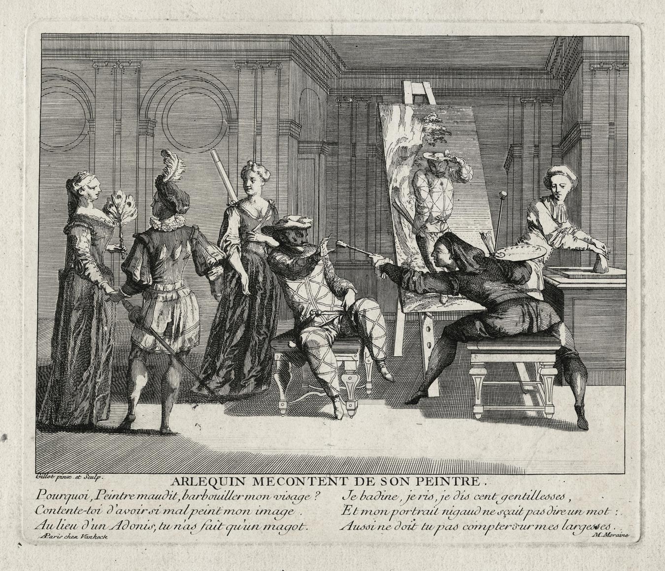 Harlequin unhappy with his painter