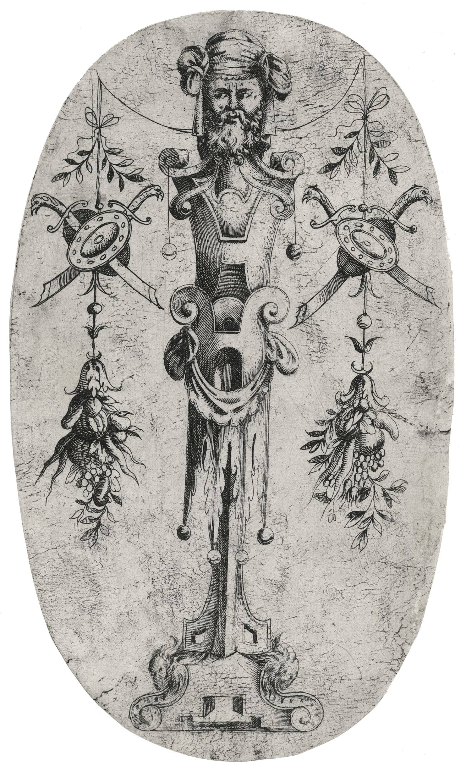 Tête barbue sur un piédestal