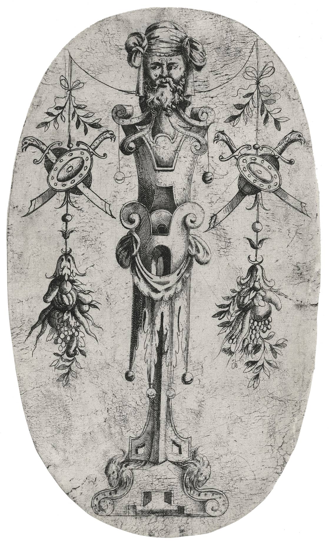 Tête barbue sur un piédestal