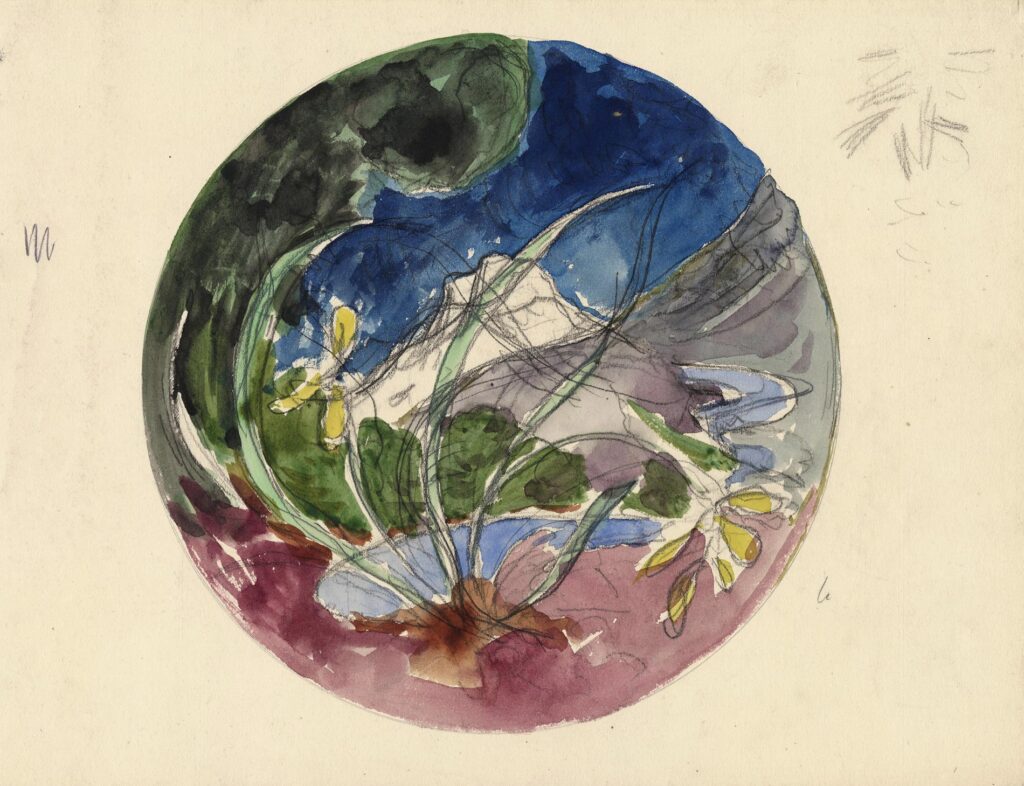 Bracquemond – Iris des marais devant un paysage montagneux, projet d’assiette