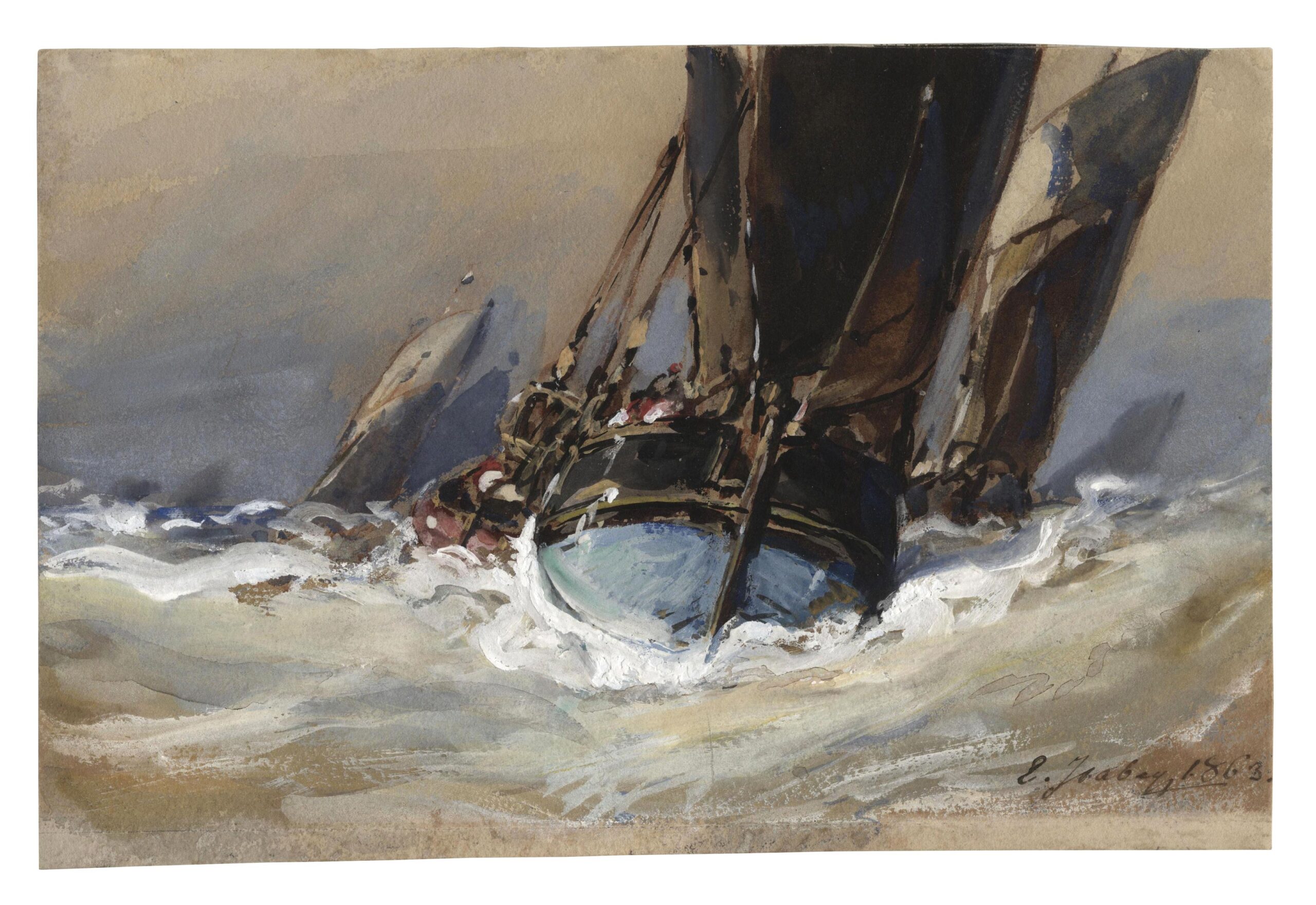 ISABEY Louis Eugène Gabriel — Voiliers sur une mer agitée