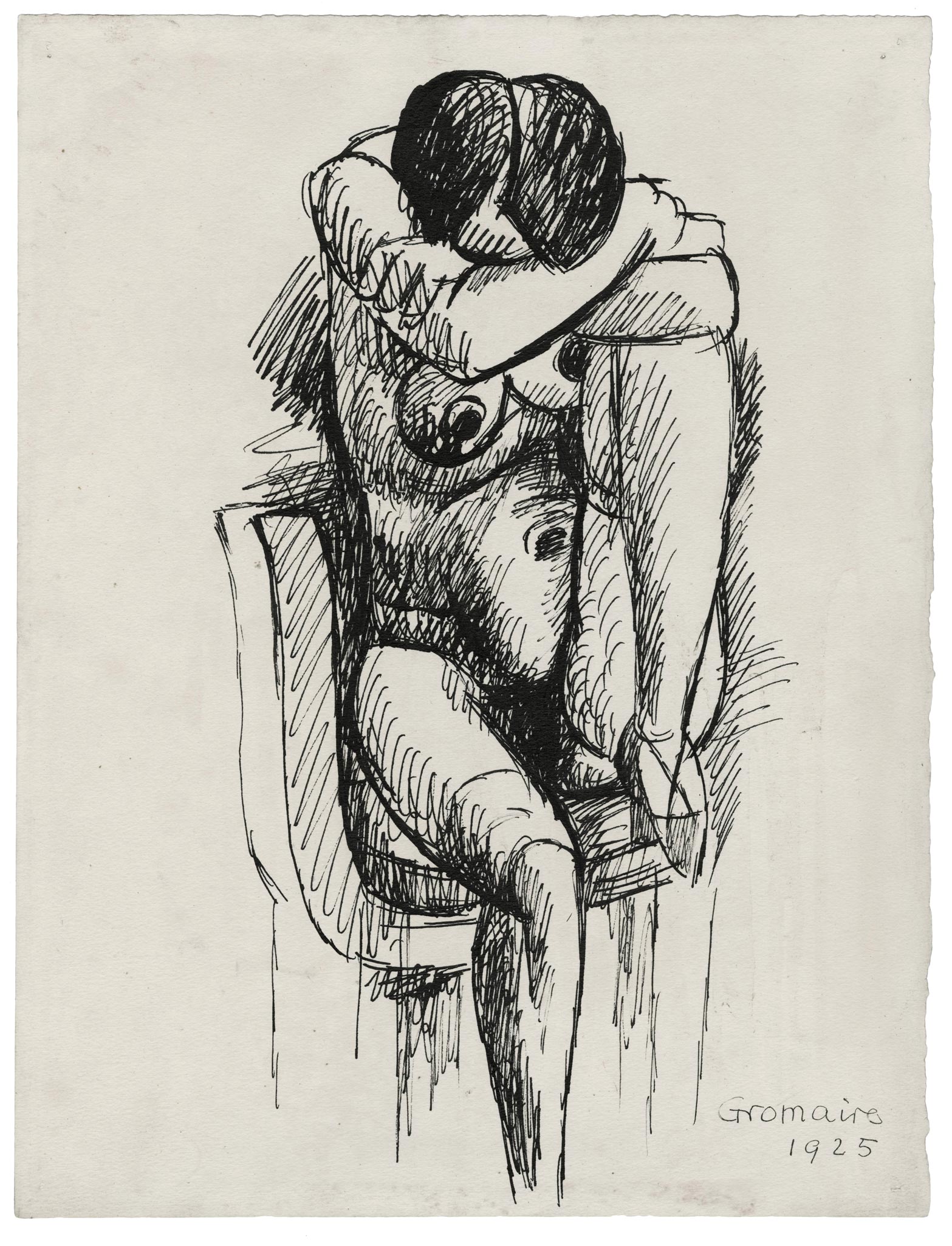 Nude woman sitting in an armchair
