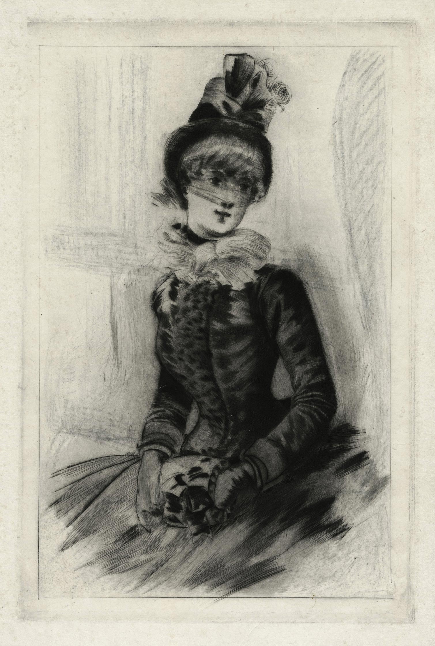 Elegant woman with veil, seated