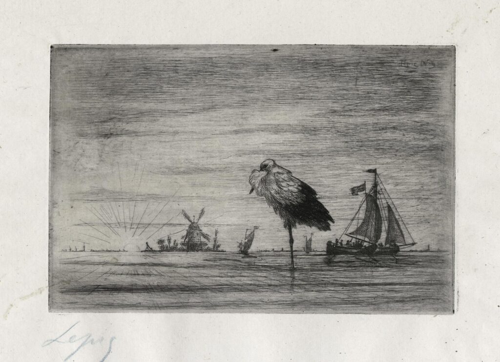 Lepic – Cigogne au coucher de soleil, en Hollande